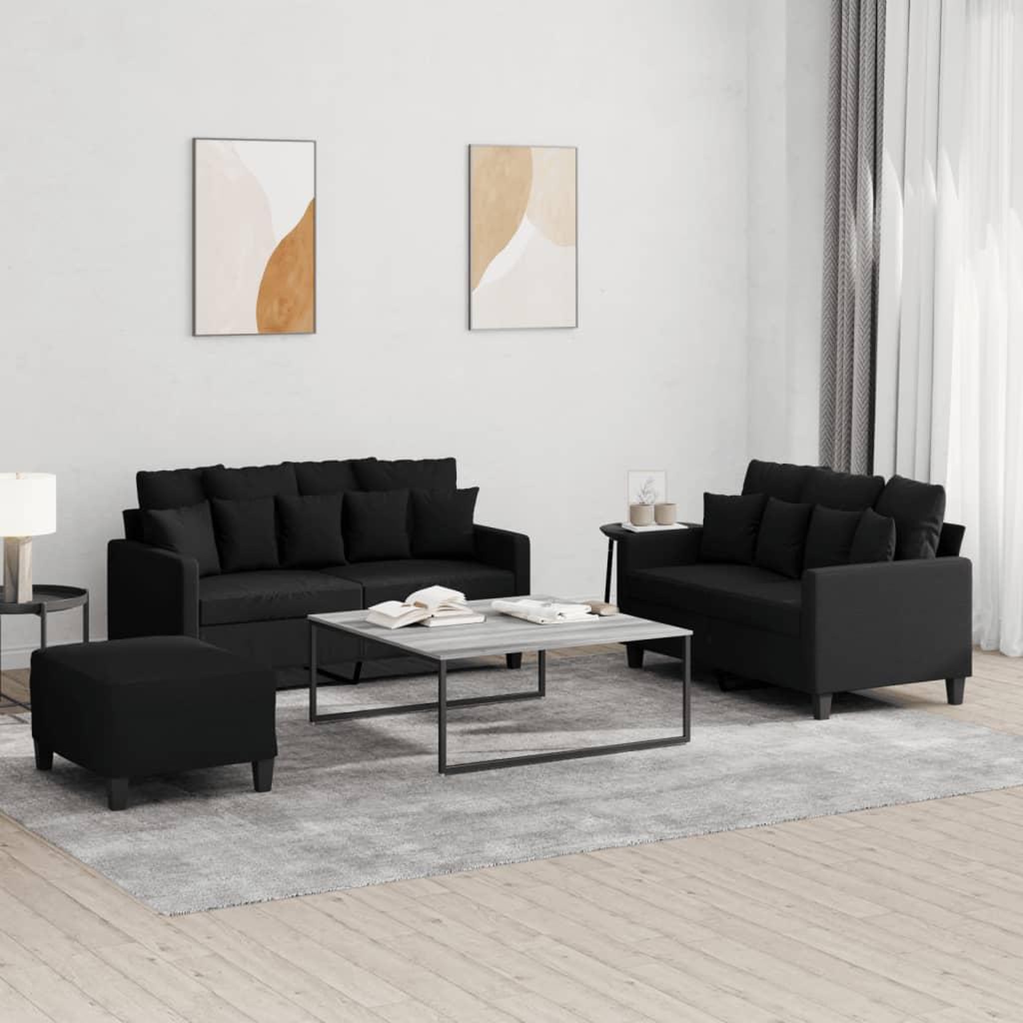 VIDAXL Ensemble de canapes 3 pcs avec coussins Noir Tissu