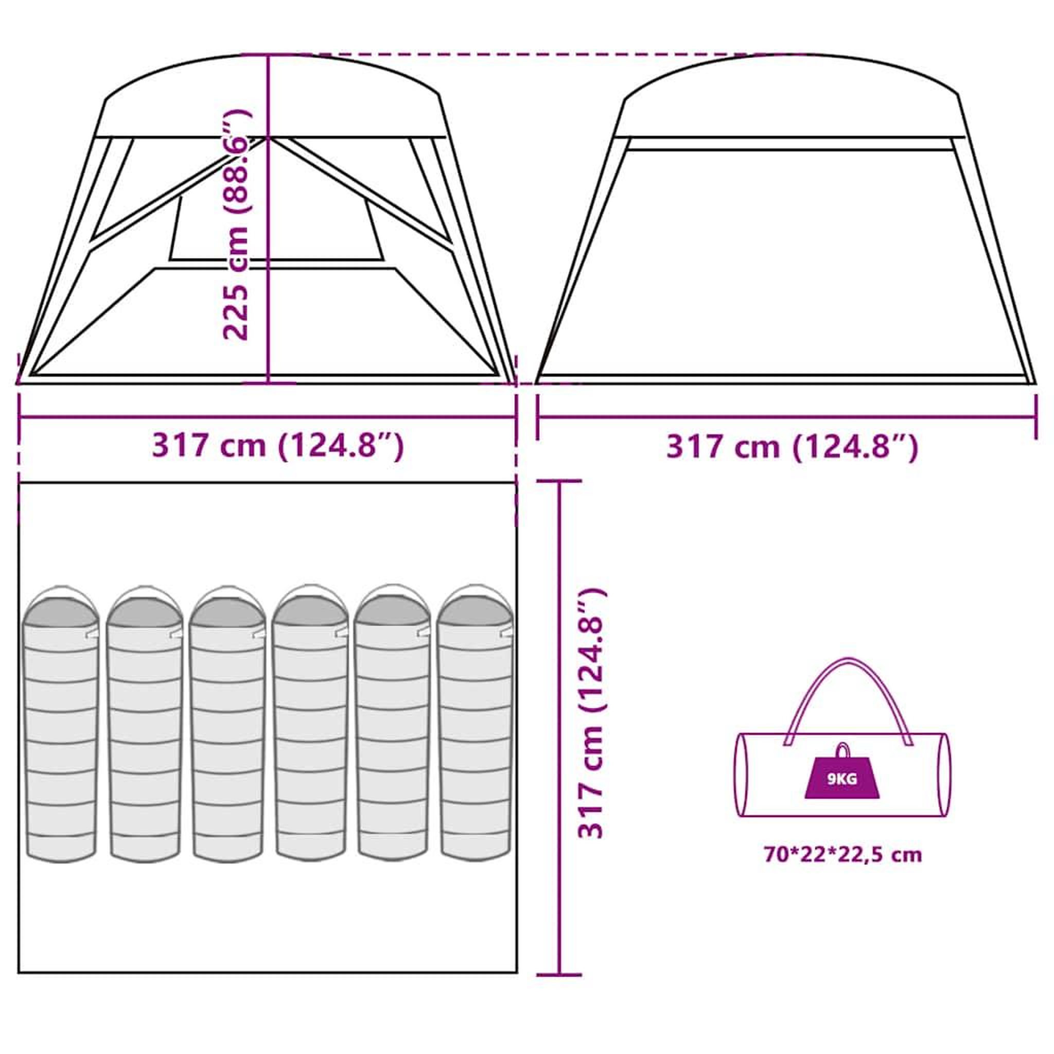 Voir la diapositive 6 : VIDAXL Tente de cabine familiale 6 personnes bleu impermeable