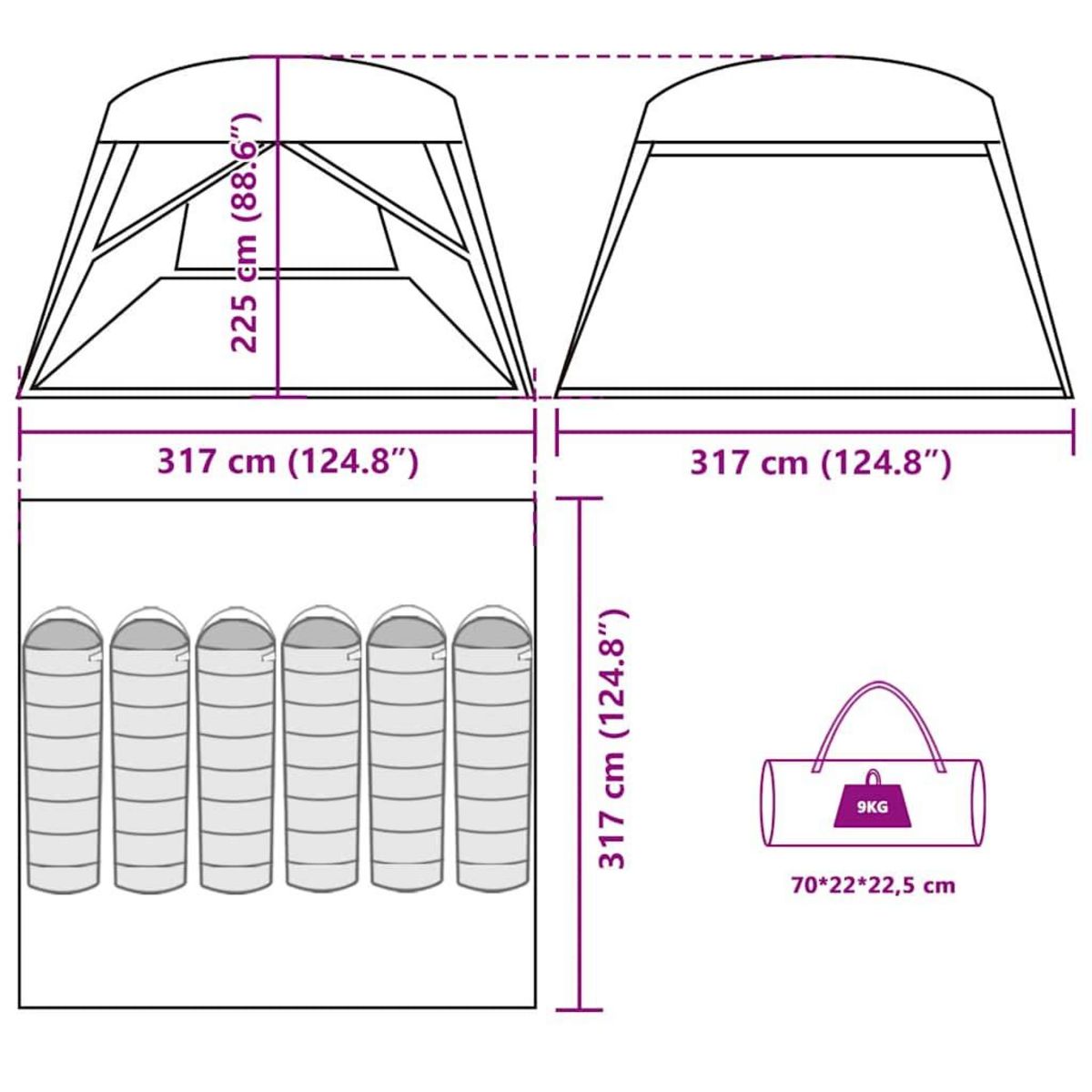 VIDAXL Tente de cabine familiale 6 personnes bleu impermeable