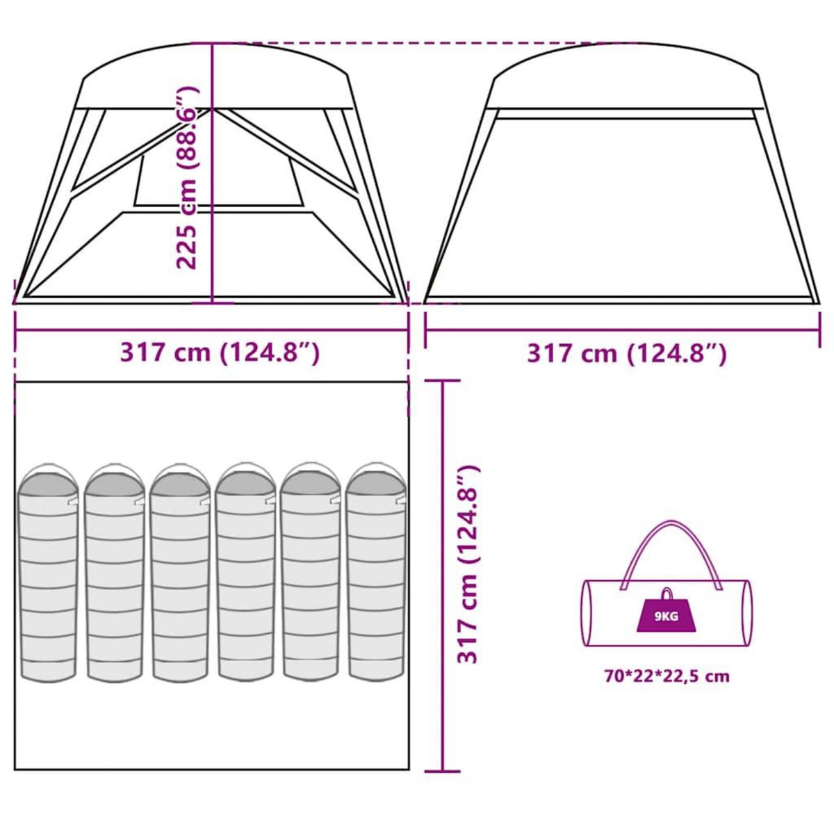 VIDAXL Tente de cabine familiale 6 personnes bleu impermeable