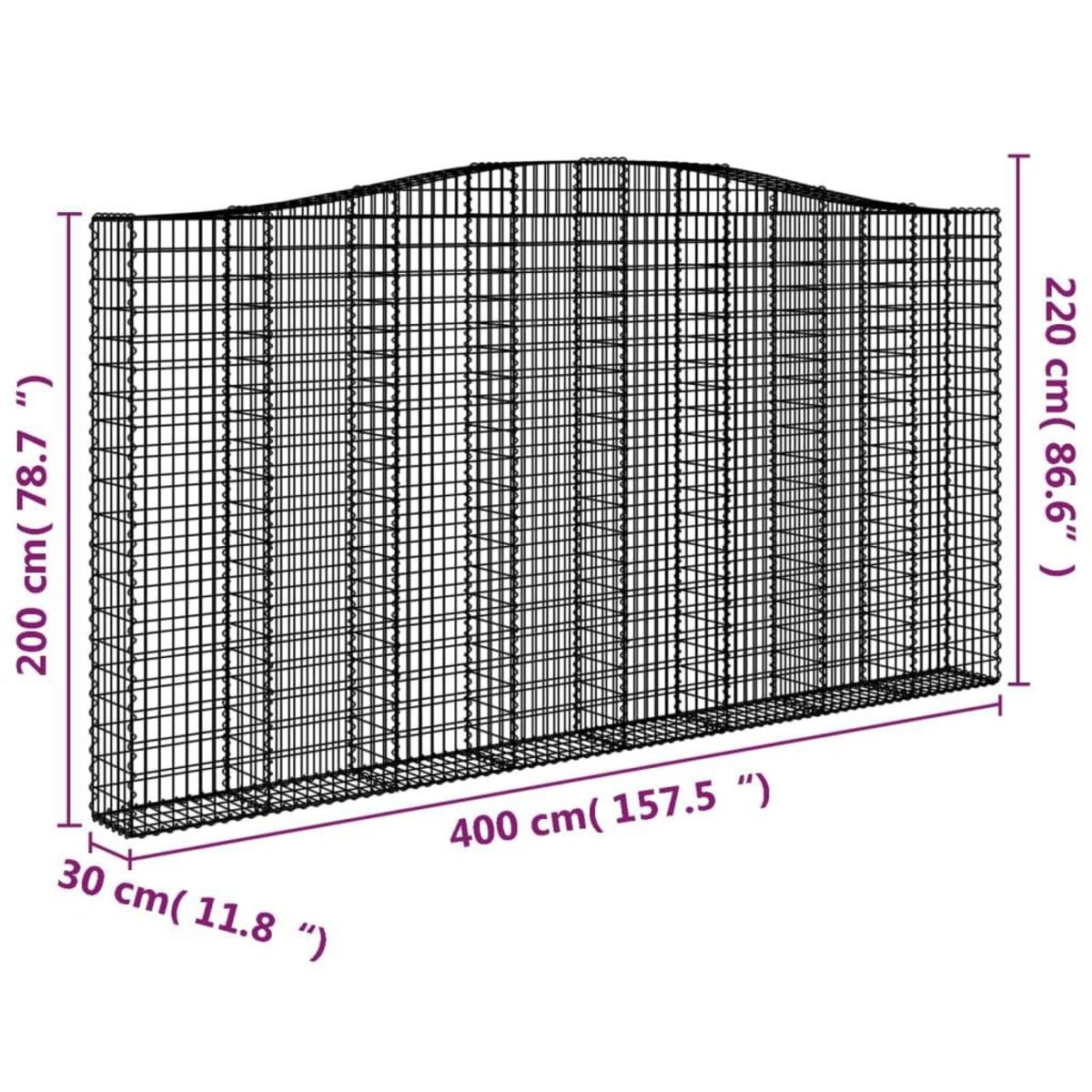 VIDAXL Panier de gabions arque 400x30x200/220 cm Fer galvanise