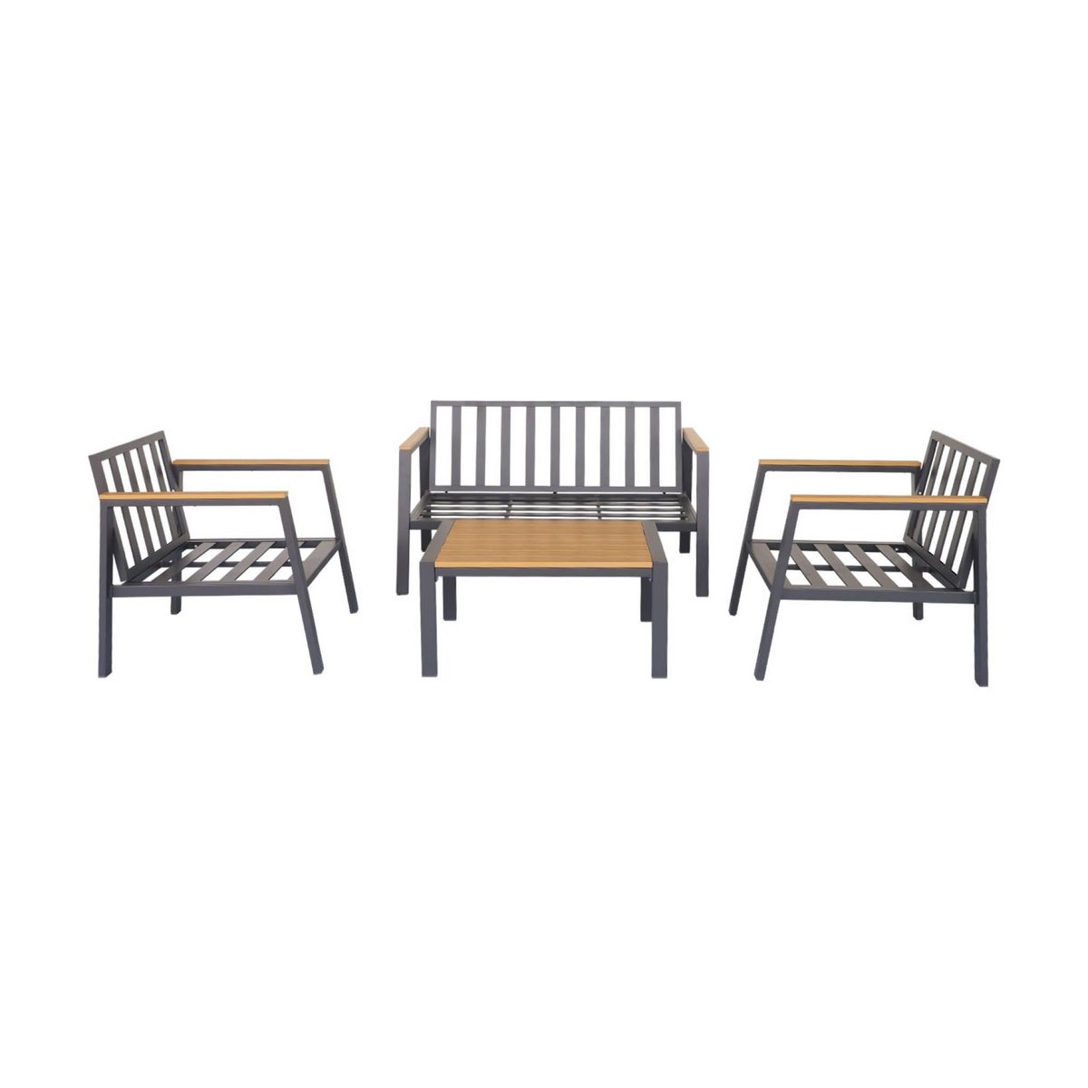 SWEEEK Salon de jardin Casoria, aluminium et polywood 4 places, 1 canapé, 2 fauteuils, 1 table basse