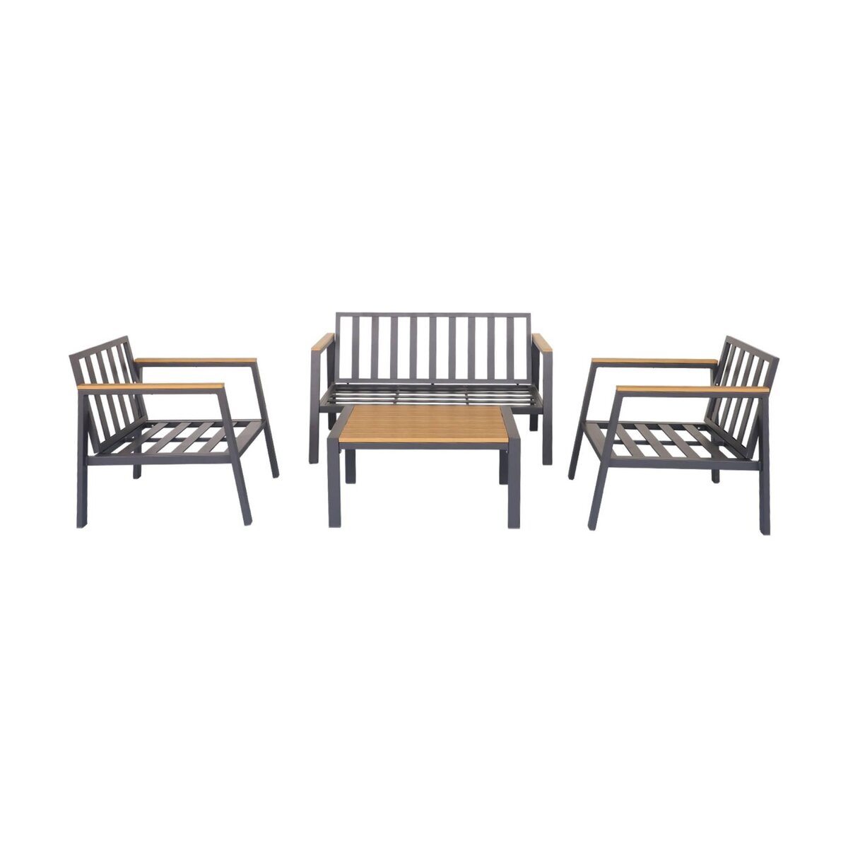 SWEEEK Salon de jardin Casoria, aluminium et polywood 4 places, 1 canapé, 2 fauteuils, 1 table basse