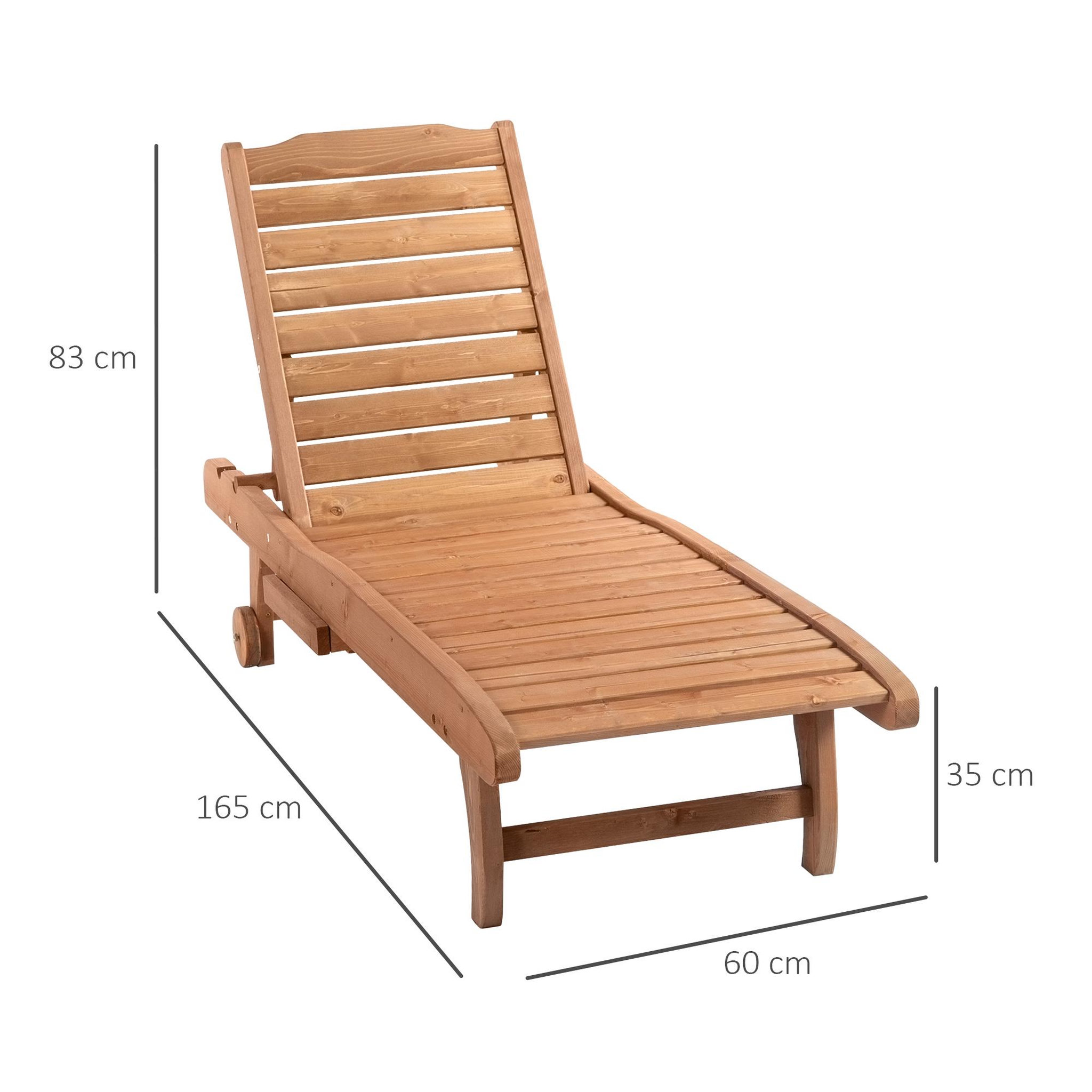 Voir la diapositive 3 : OUTSUNNY Bain de soleil transat style colonial dossier réglable 3 positions roulettes tablette support bois sapin pré-huilé