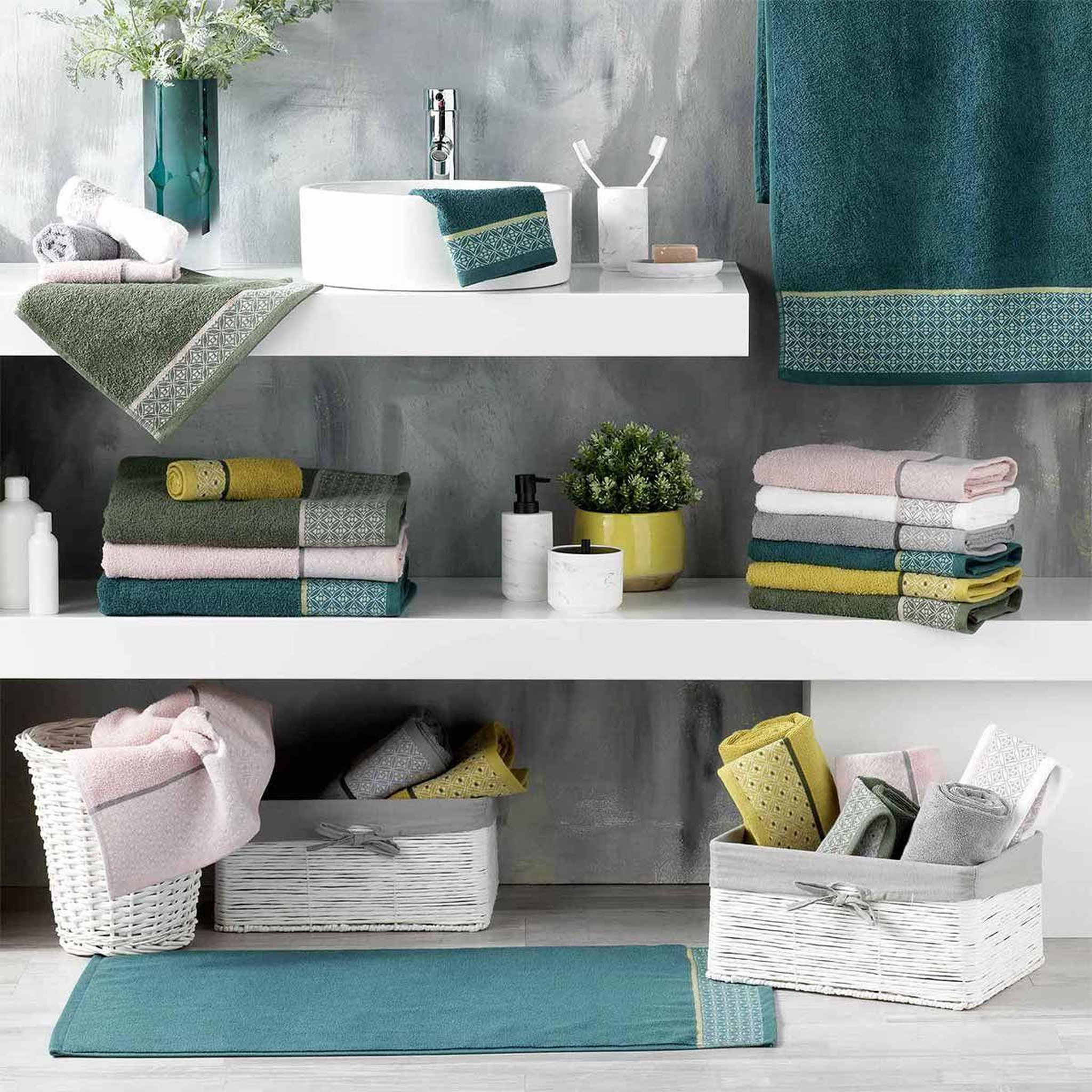 Voir la diapositive 4 : Douceur d'Intérieur Drap de douche jacquard  belina  70x130cm kaki
