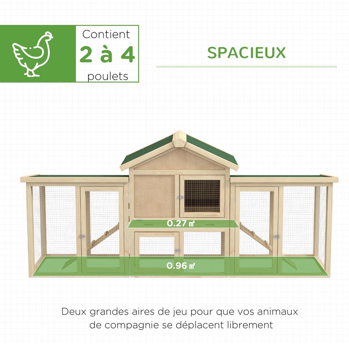 PAWHUT Poulailler modèle chalet multi-équipé - rampes, nichoirs, pondoirs, plateau déjection, fenêtre, portes - bois sapin pré-huilé