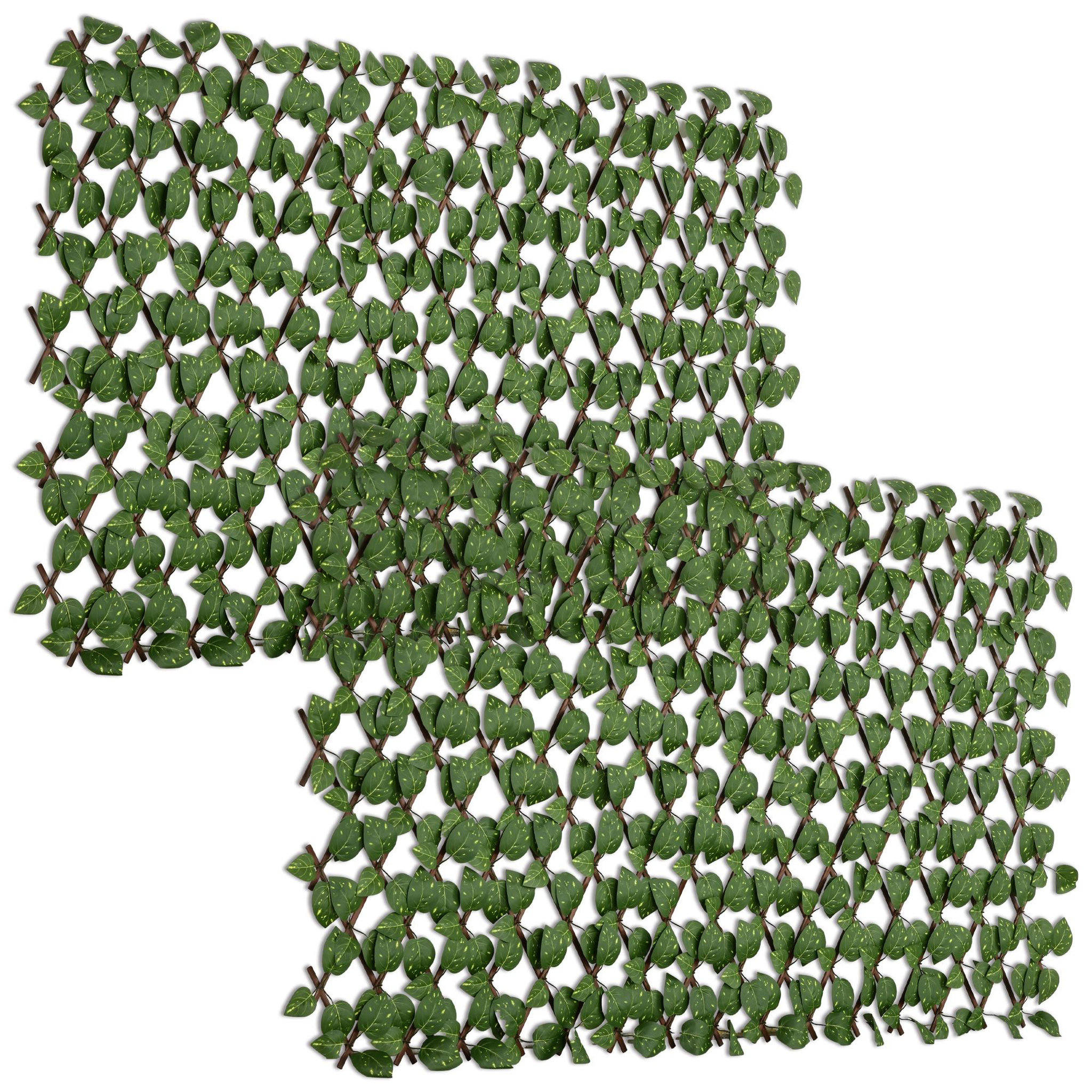 OUTSUNNY Lot de 2 haies artificielles feuilles de radis - treillis extensibles - brise-vue canisse végétale feuillage réaliste 2L x 1H m PE marron vert