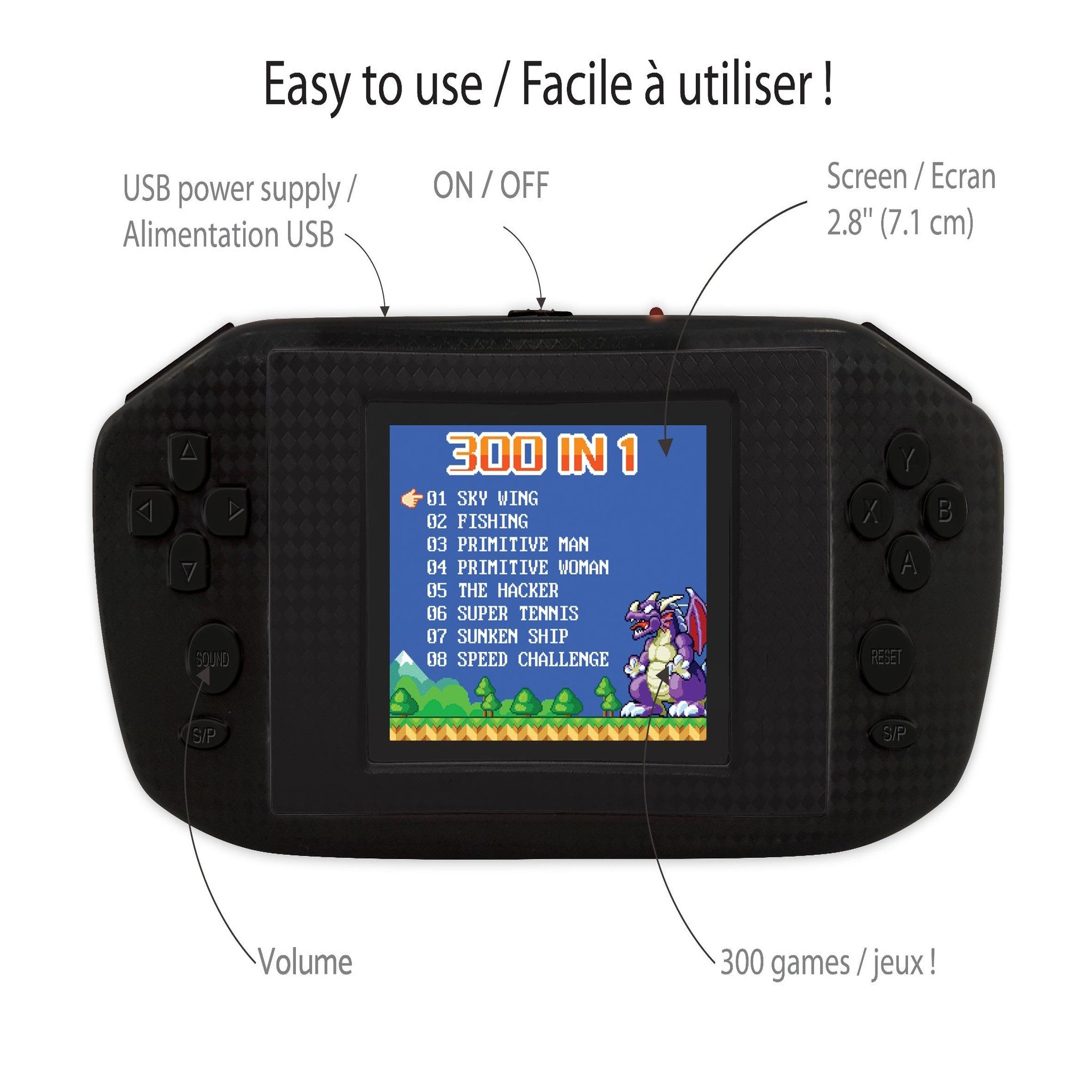 Voir la diapositive 4 : Lexibook Console portable Compact Power Cyber Arcade - écran 2.8'' 300 jeux