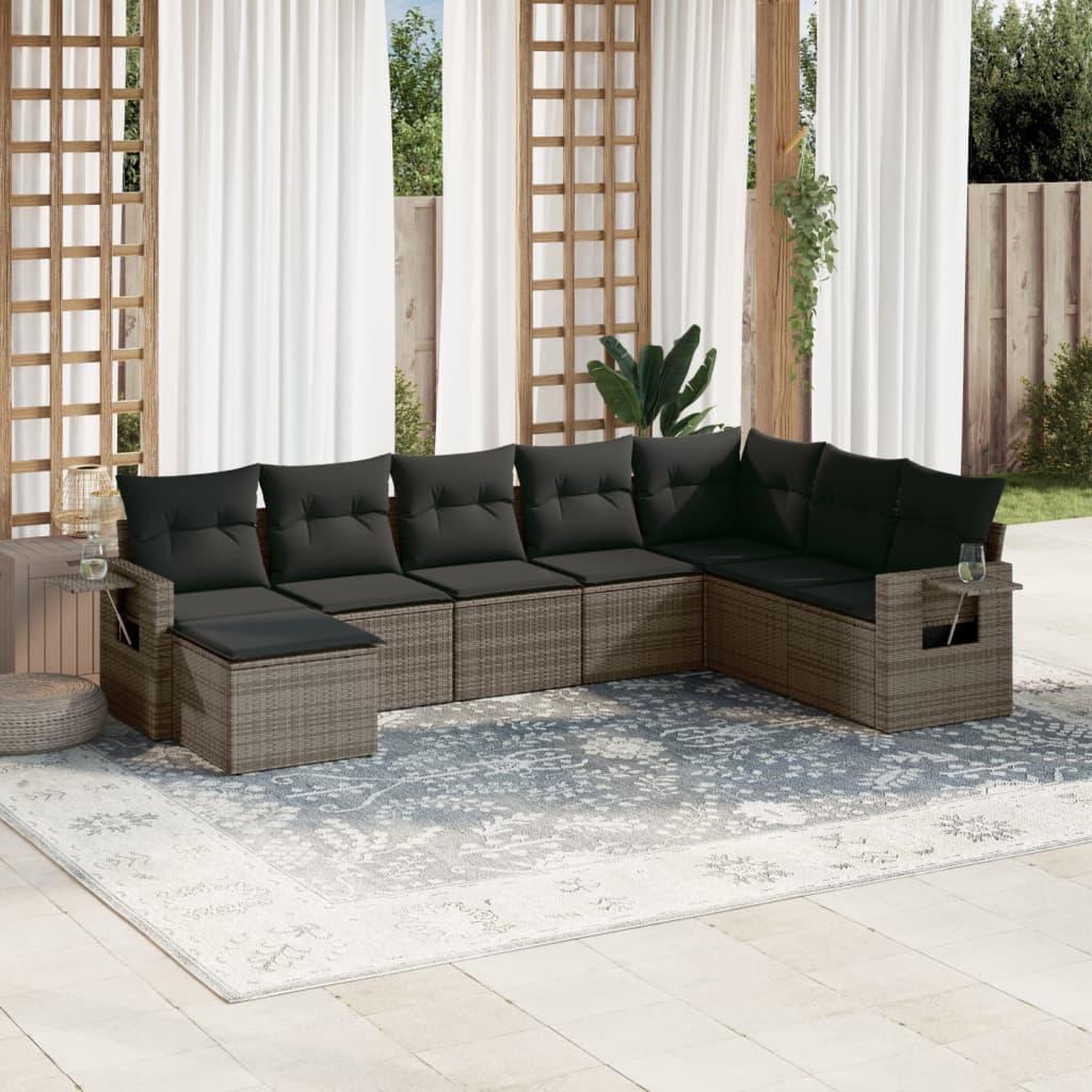 VIDAXL Salon de jardin 8 pcs avec coussins gris resine tressee