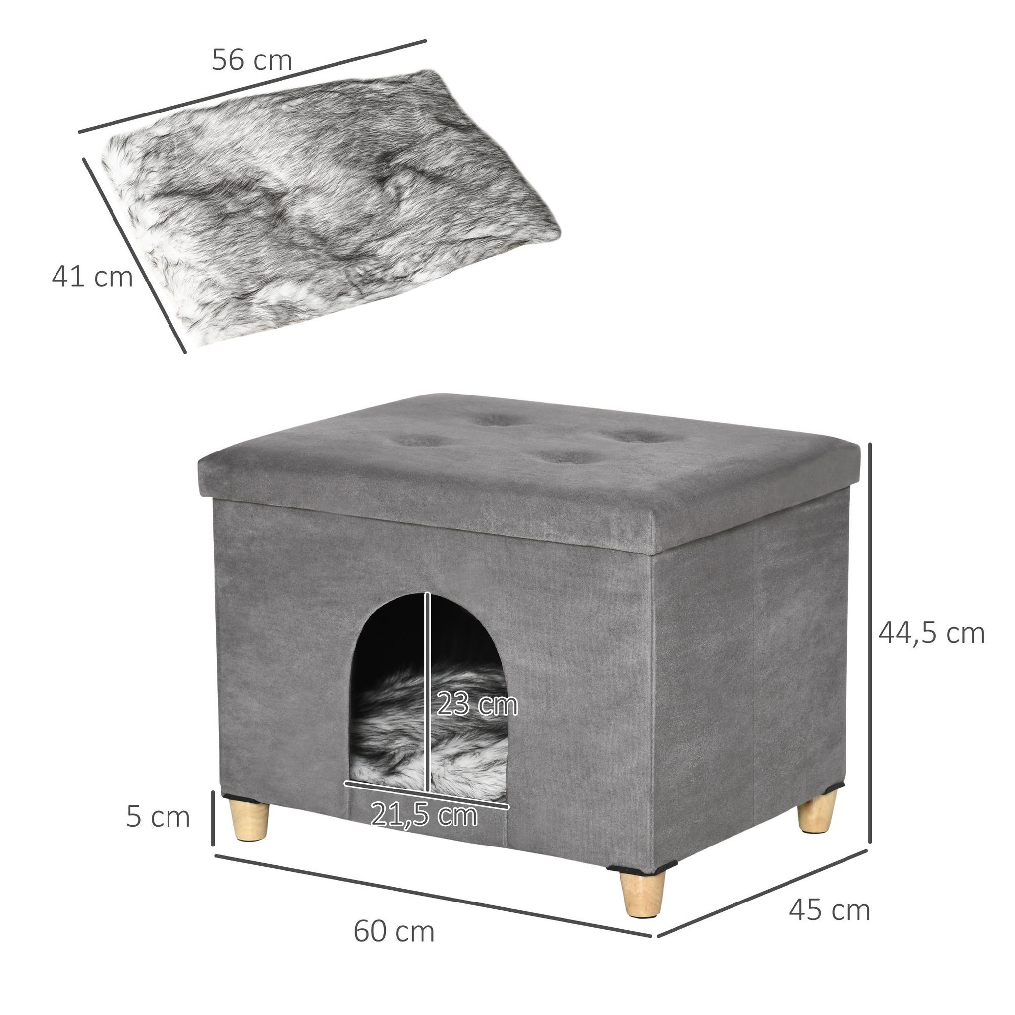 Voir la diapositive 3 : PAWHUT Niche chat maison de chat sur pied repose-pied 2 en 1 - coussin inclus - pliable - MDF peluche suédé gris