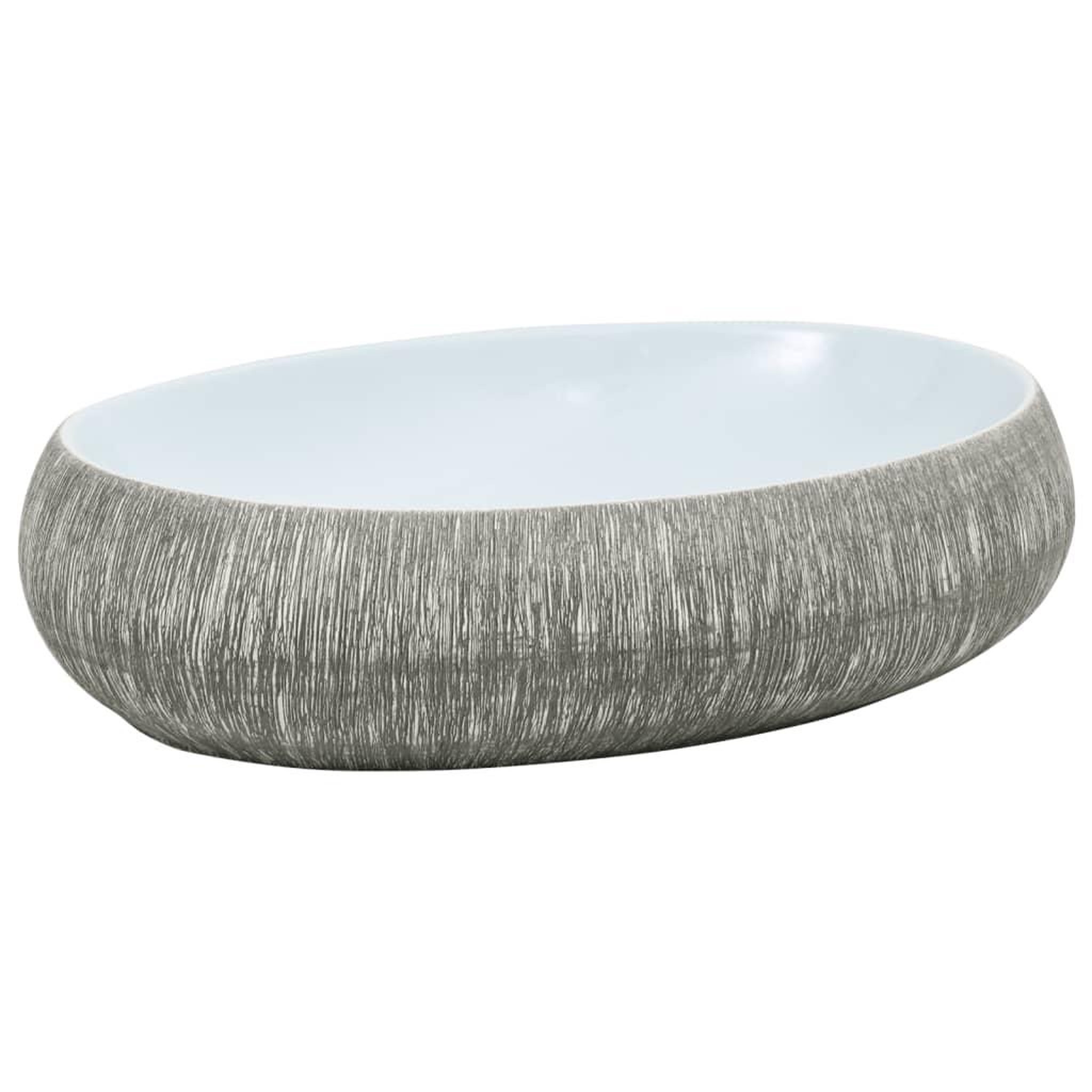 Voir la diapositive 2 : VIDAXL Vasque a poser gris et bleu ovale 59x40x15 cm ceramique