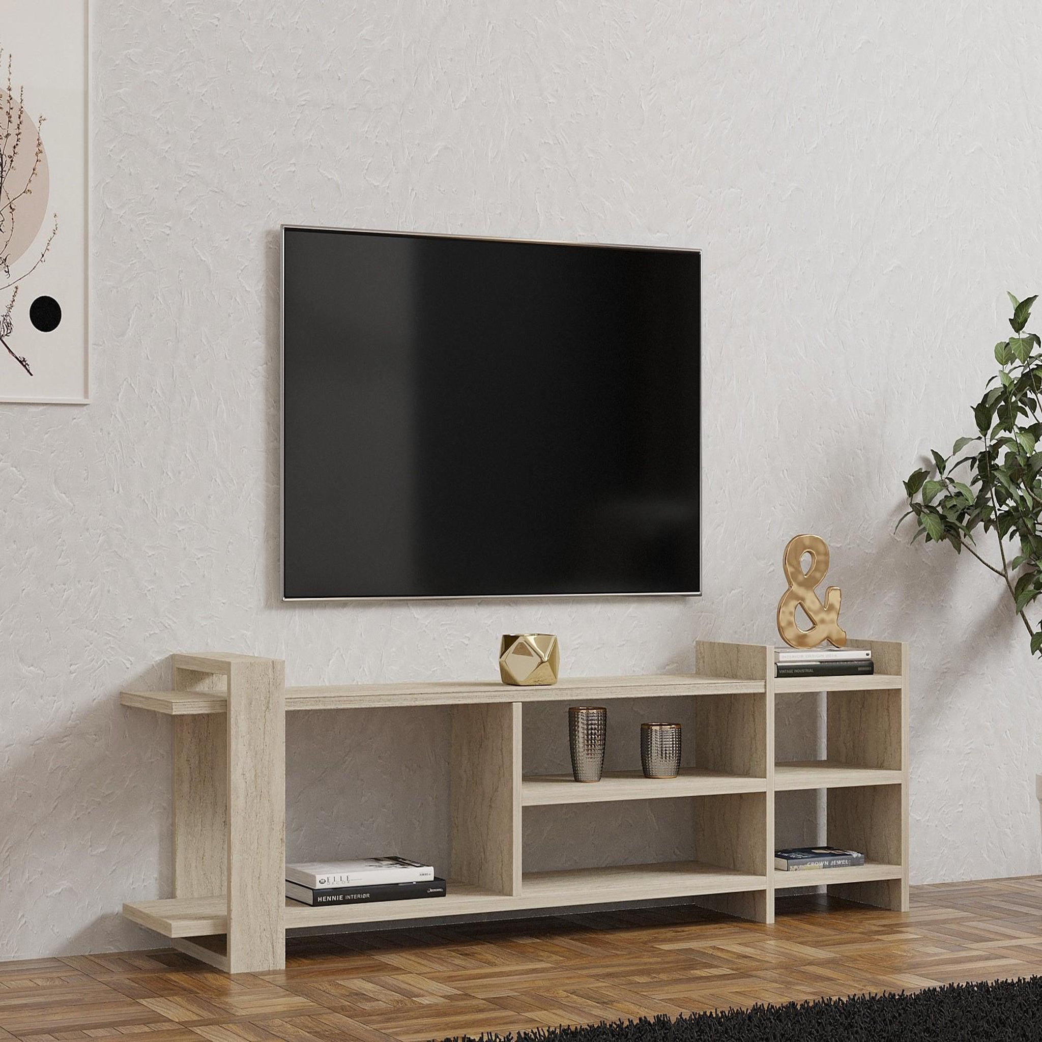 Voir la diapositive 2 : Habitat et Jardin Meuble tv en bois  zeyna  - 156 x 29 x 40 cm - travertin