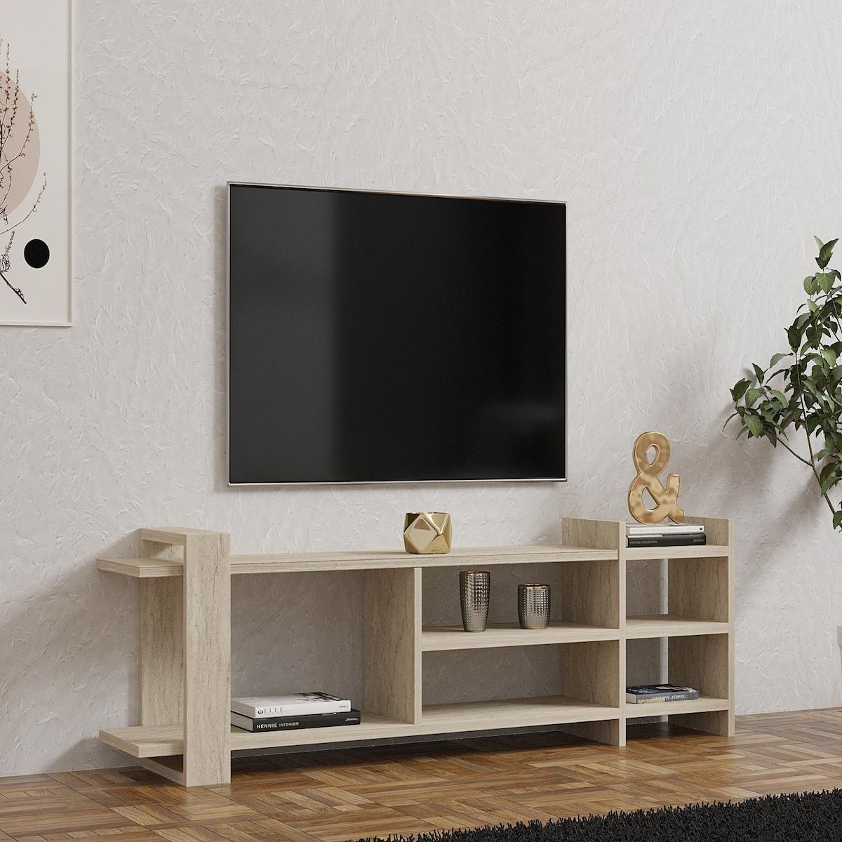 Habitat et Jardin Meuble TV en bois  Zeyna  - 156 x 29 x 40 cm - Travertin