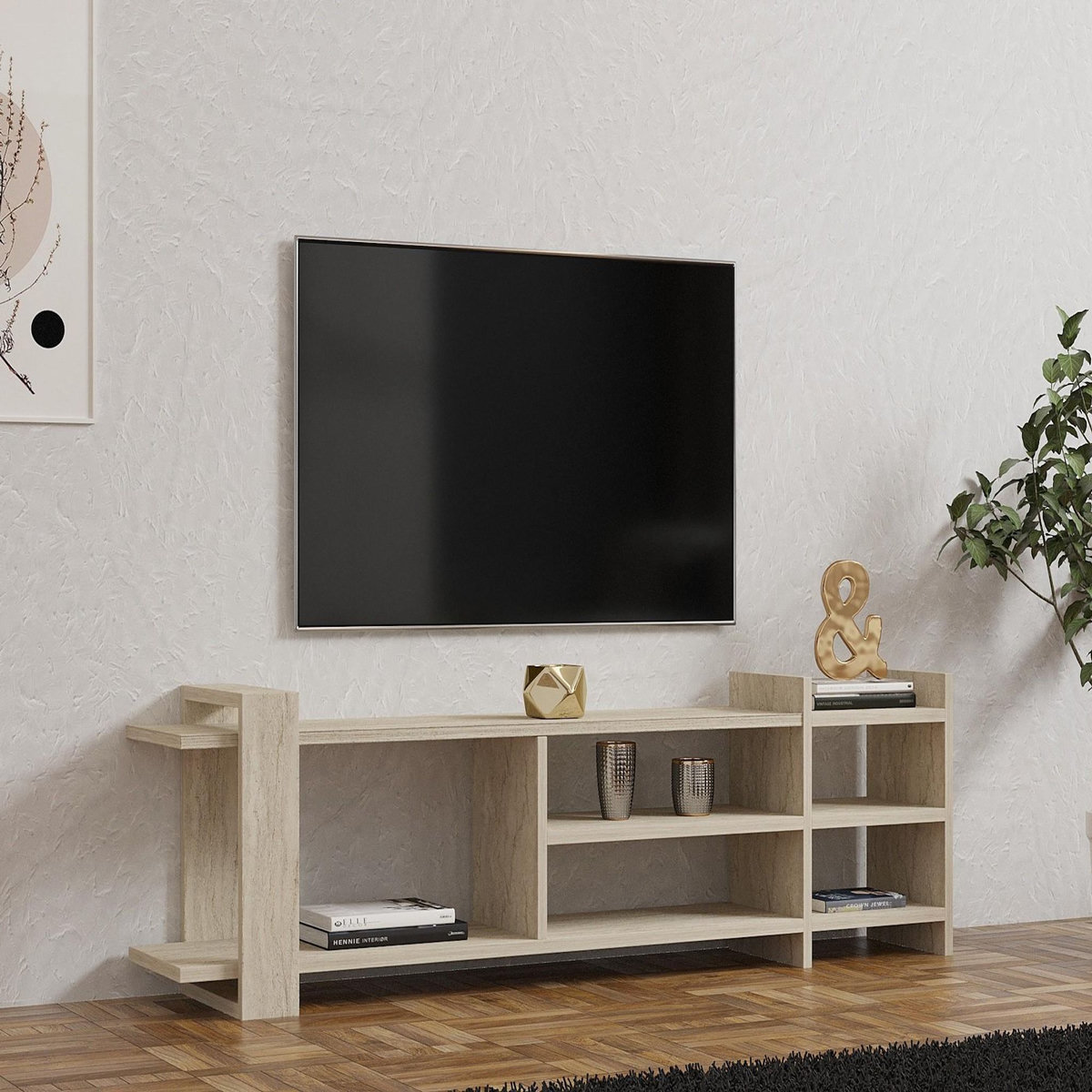 Habitat et Jardin Meuble TV en bois  Zeyna  - 156 x 29 x 40 cm - Travertin