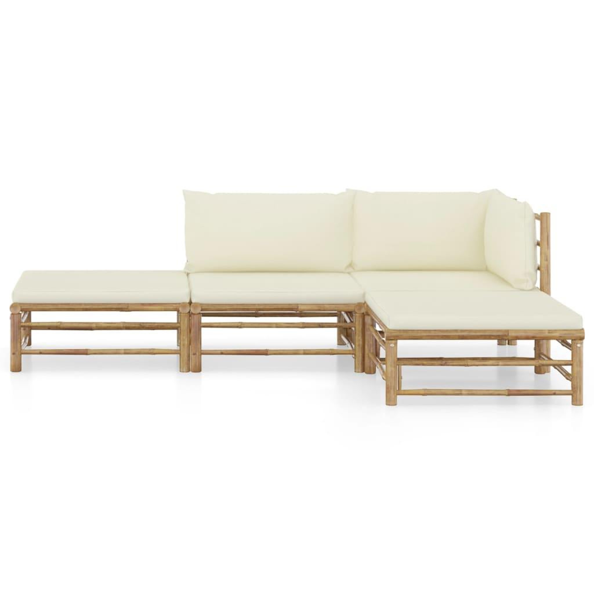 Voir la diapositive 2 : VIDAXL Salon de jardin 4 pcs avec coussins blanc creme bambou