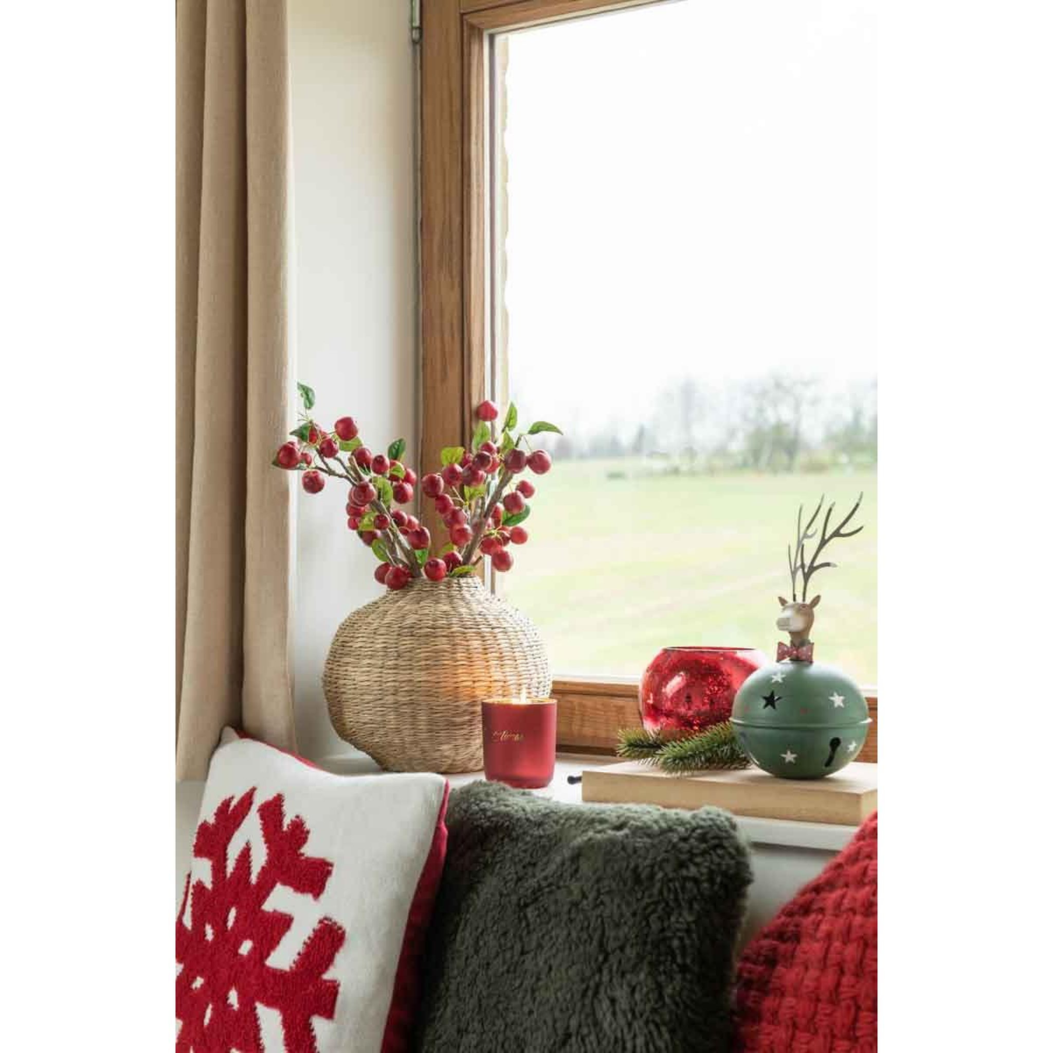 Voir la diapositive 2 : J-LINE Décoration de noël  renne clochette  27cm vert