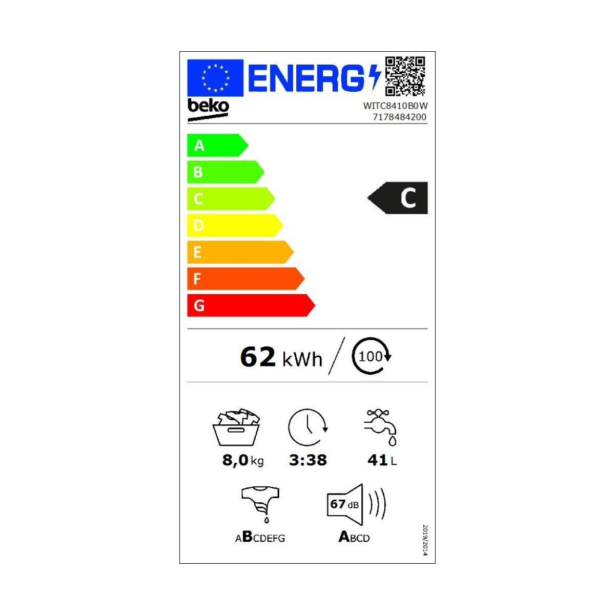 Beko Lave linge hublot encastrable WITC8410B0W
