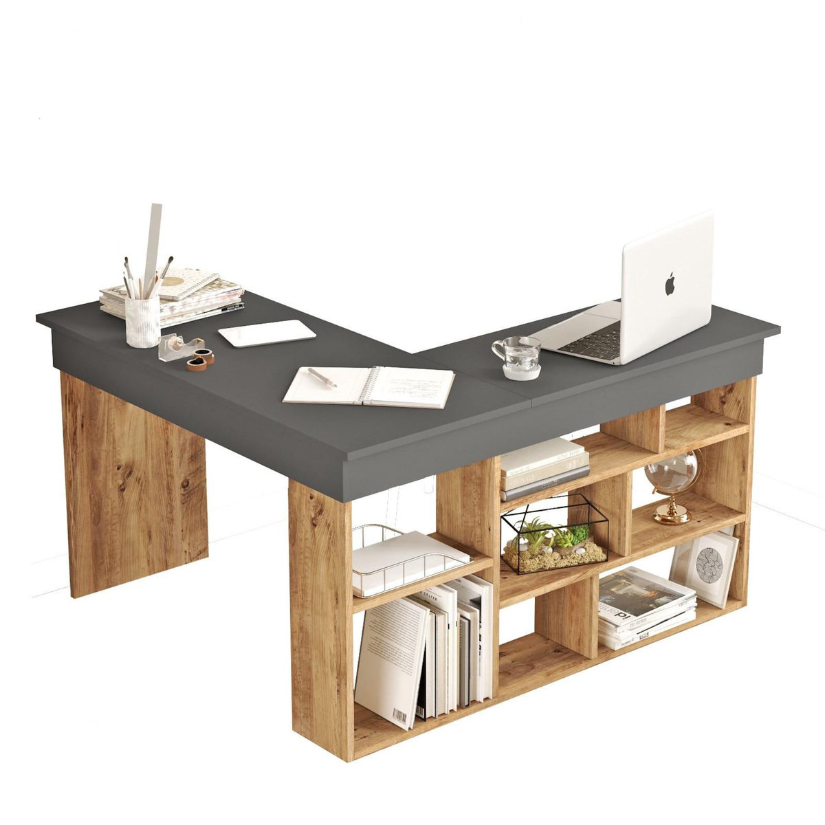 Habitat et Jardin Bureau en bois  CT5  - 129 x 120 x 72 cm - Pin atlantique Anthracite