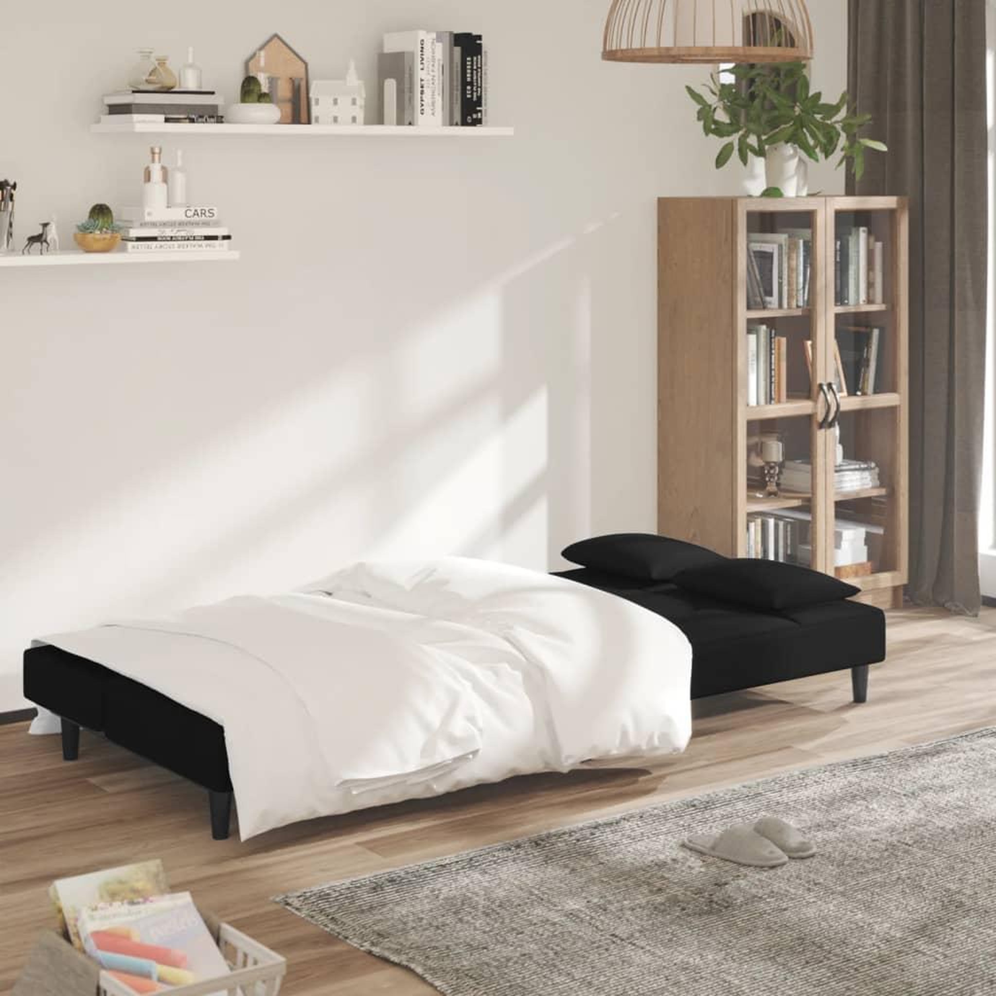 Voir la diapositive 3 : VIDAXL Canape-lit a 2 places avec deux oreillers Noir Velours