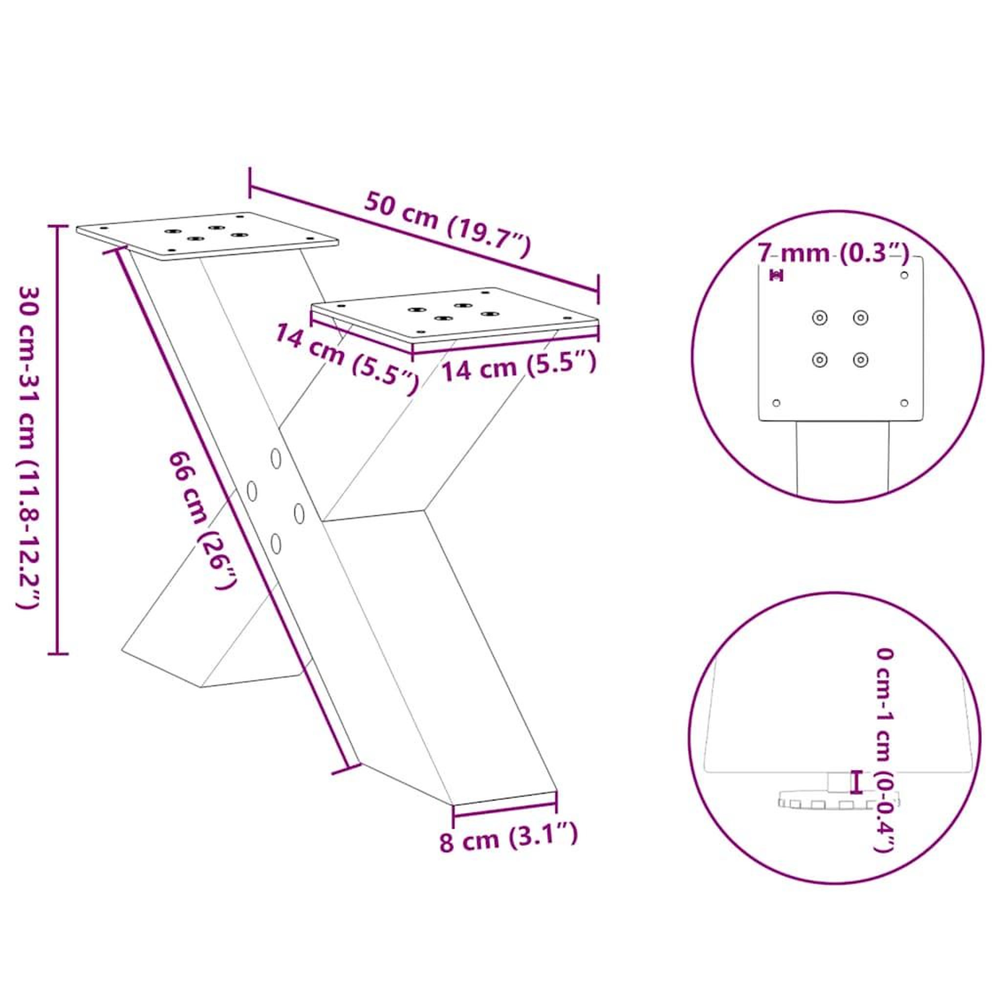 Voir la diapositive 6 : VIDAXL Pieds de table basse forme de X 2 pcs anthracite 50x(30-31) cm