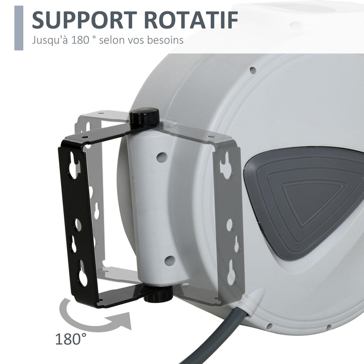 HOMCOM Enrouleur de tuyau à air comprimé - tuyau : 10 m + 0,9 m - Ø intérieur 3/8  (9,5 mm), 1/4  (6,35 mm) BSPT - dévidoir automatique pour tuyau d'air rétractable gris