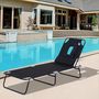 Voir la diapositive 2 : OUTSUNNY Bain de soleil pliable transat inclinable 4 positions chaise longue de lecture 3 coussins fournis noir