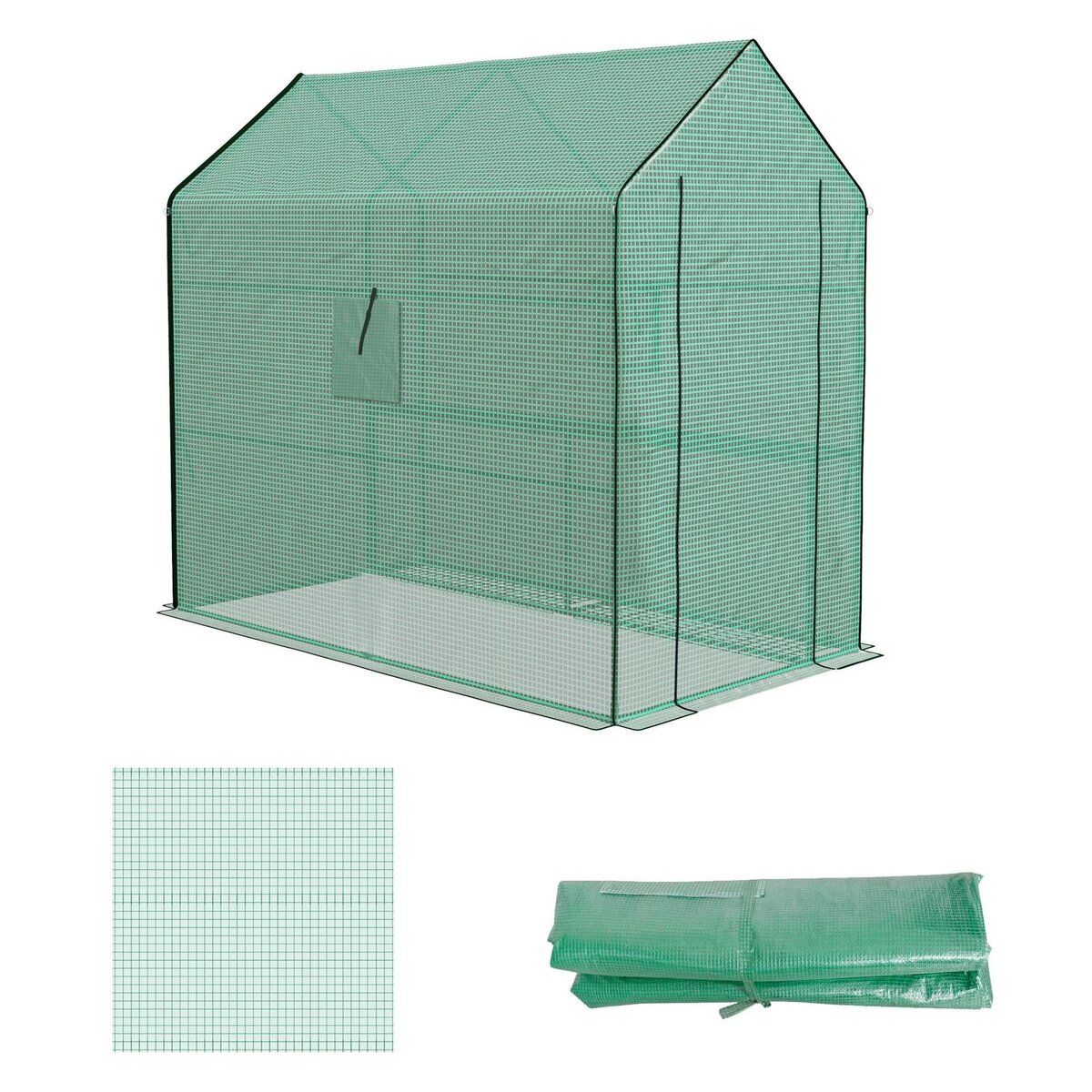 OUTSUNNY Bâche de remplacement serre de jardin dim. 140L x 213l x 190H cm - 2 fenêtres, porte zippée enroulable - PE anti-UV imperméable vert