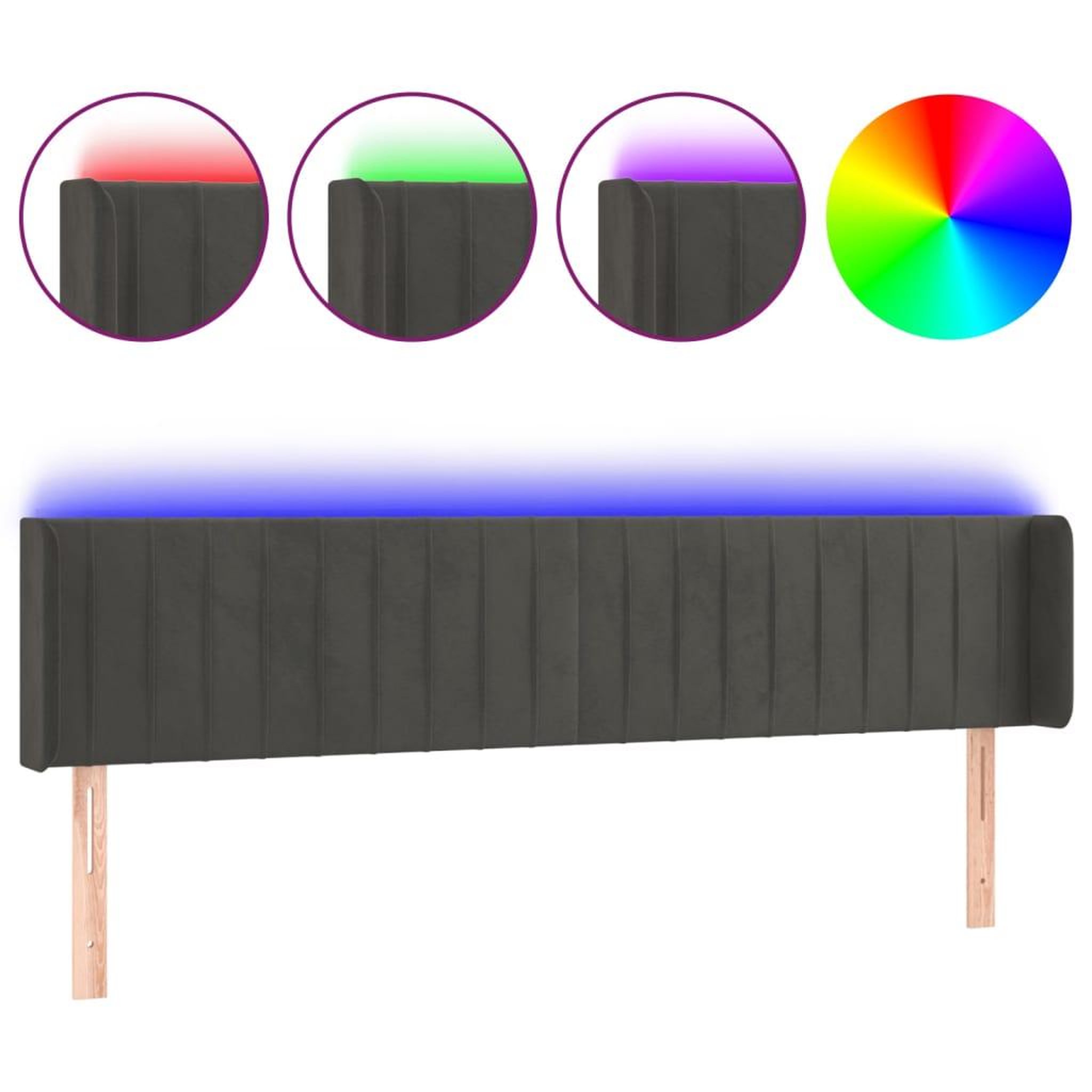 Voir la diapositive 2 : VIDAXL Tete de lit a LED Gris fonce 203x16x78/88 cm Velours