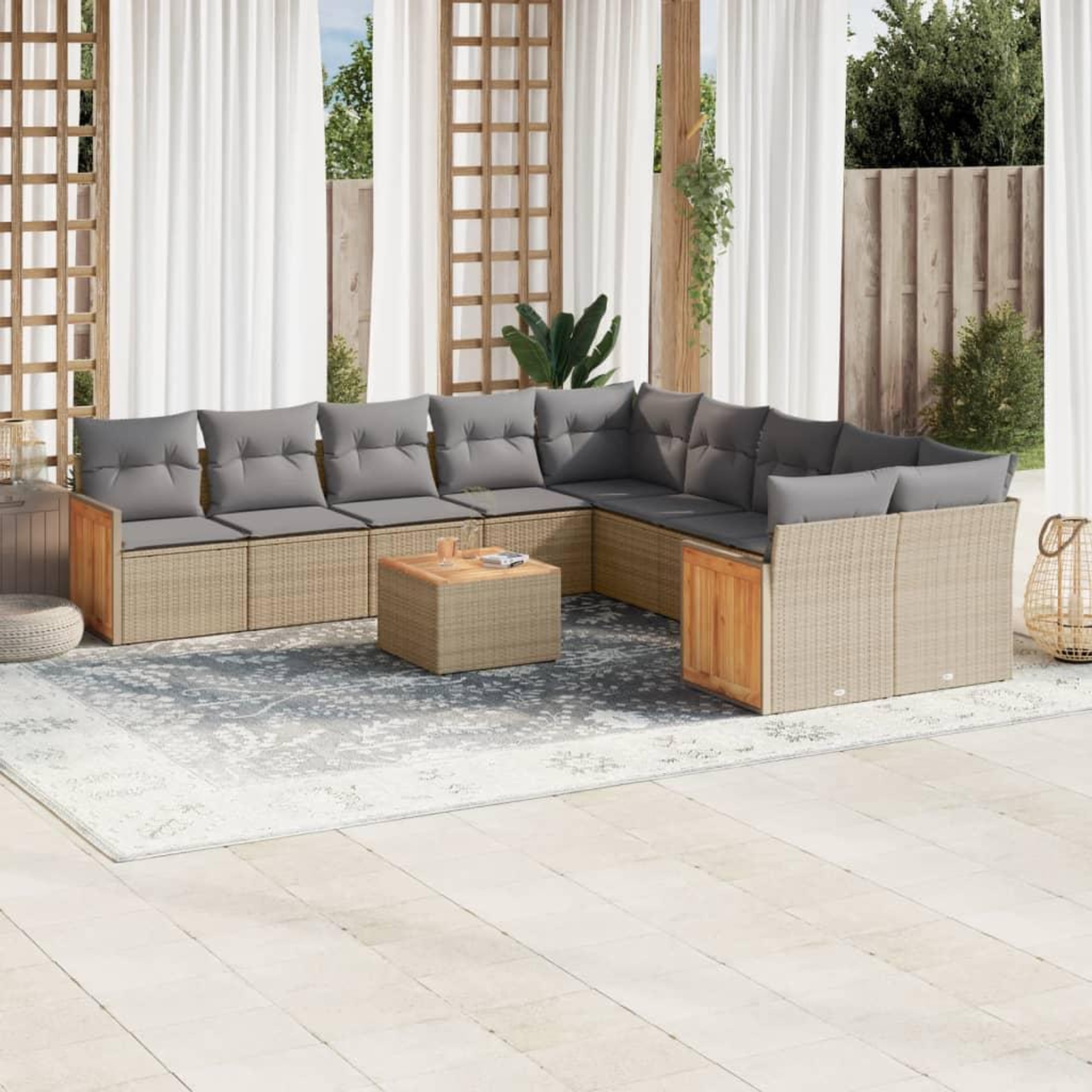 VIDAXL Salon de jardin 11 pcs avec coussins beige resine tressee