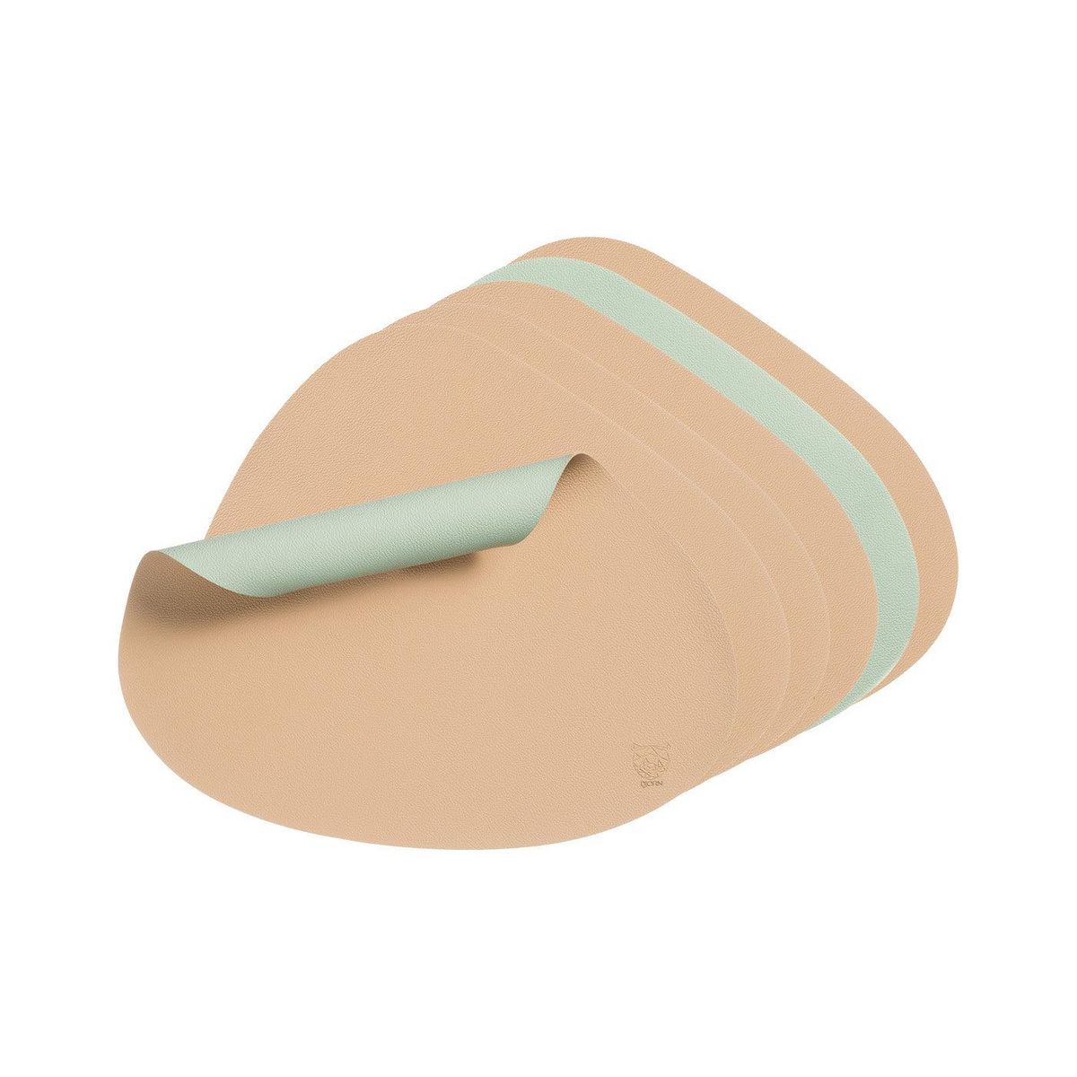 BJORN Set de table curve réversible - 6 pièces - Cuir recyclé rose pâle et vert pâle