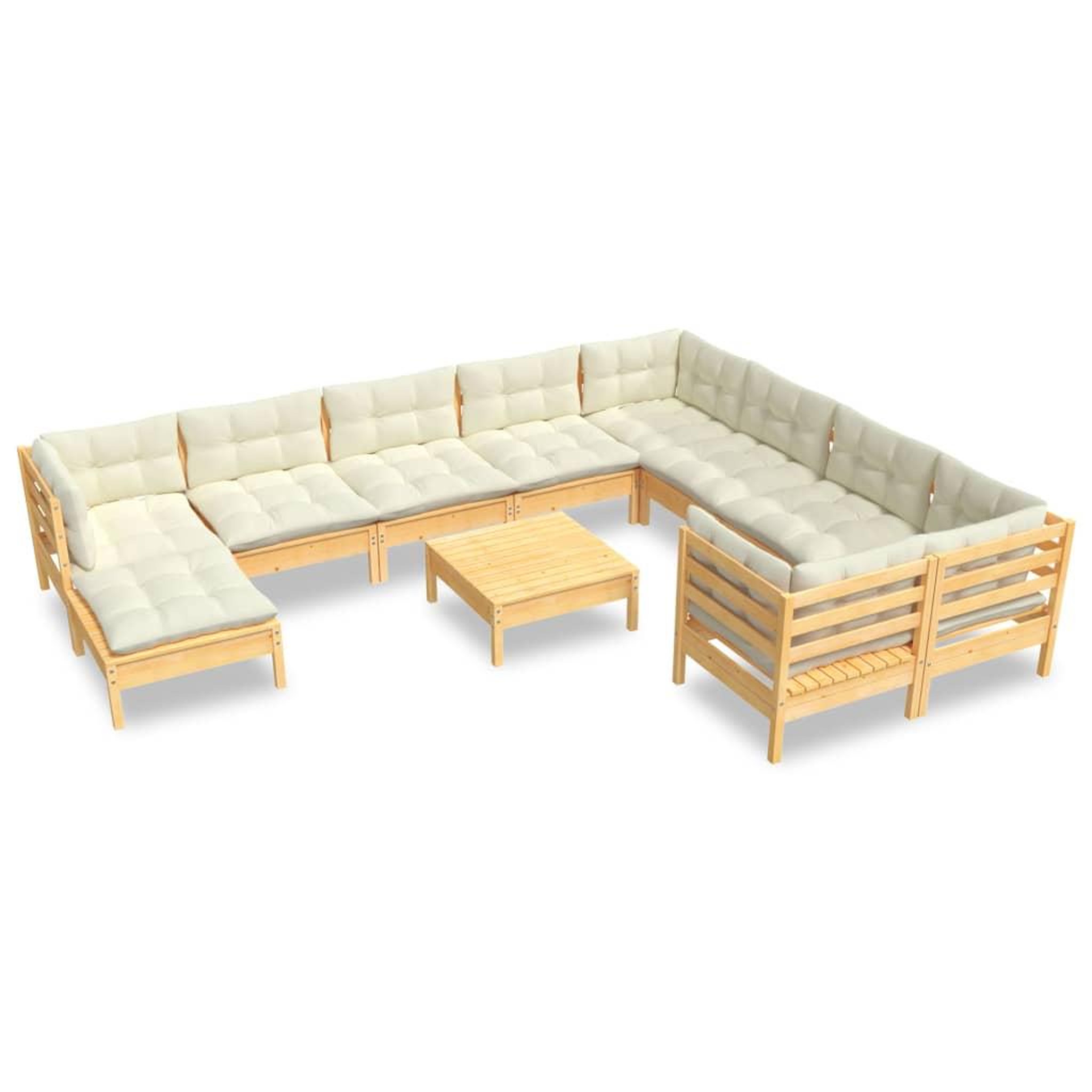 Voir la diapositive 2 : VIDAXL Salon de jardin 11 pcs avec coussins creme bois de pin