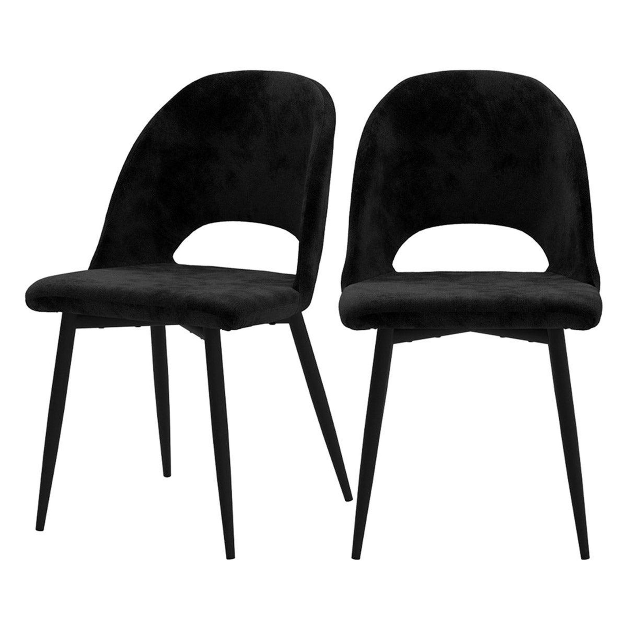 MAISON PAVANE Lot de 2 chaises noires en velours et pieds en métal-pénélope