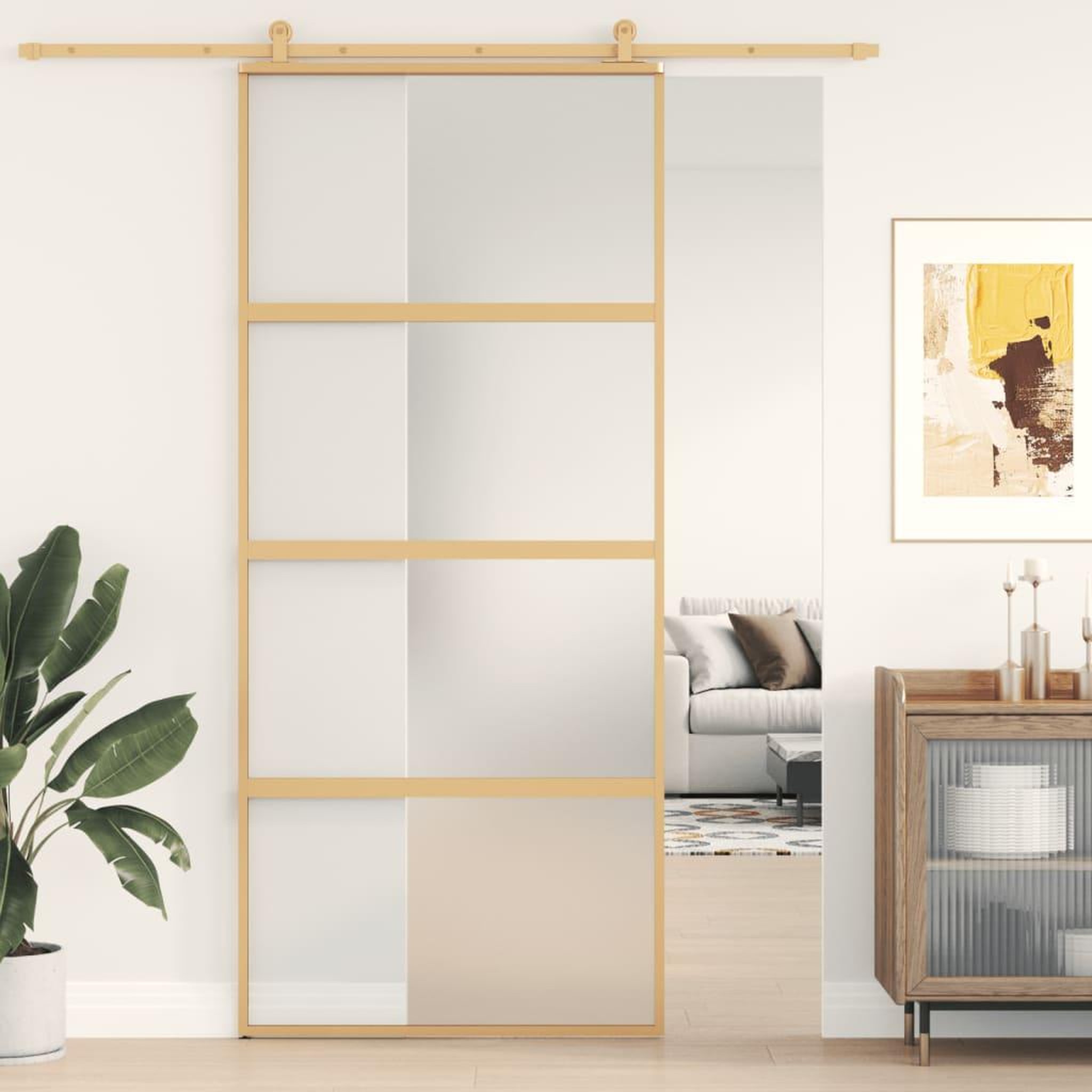 VIDAXL Porte coulissante dore 90x205 cm verre ESG depoli et aluminium