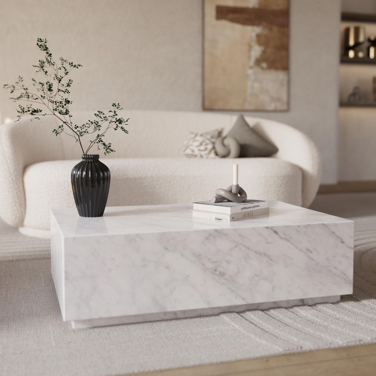 Rendez vous déco Table basse rectangulaire en marbre blanc - Izaé