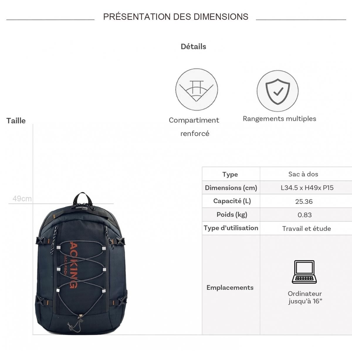 Bleucerise Sac à dos ordinateur Aoking 16''