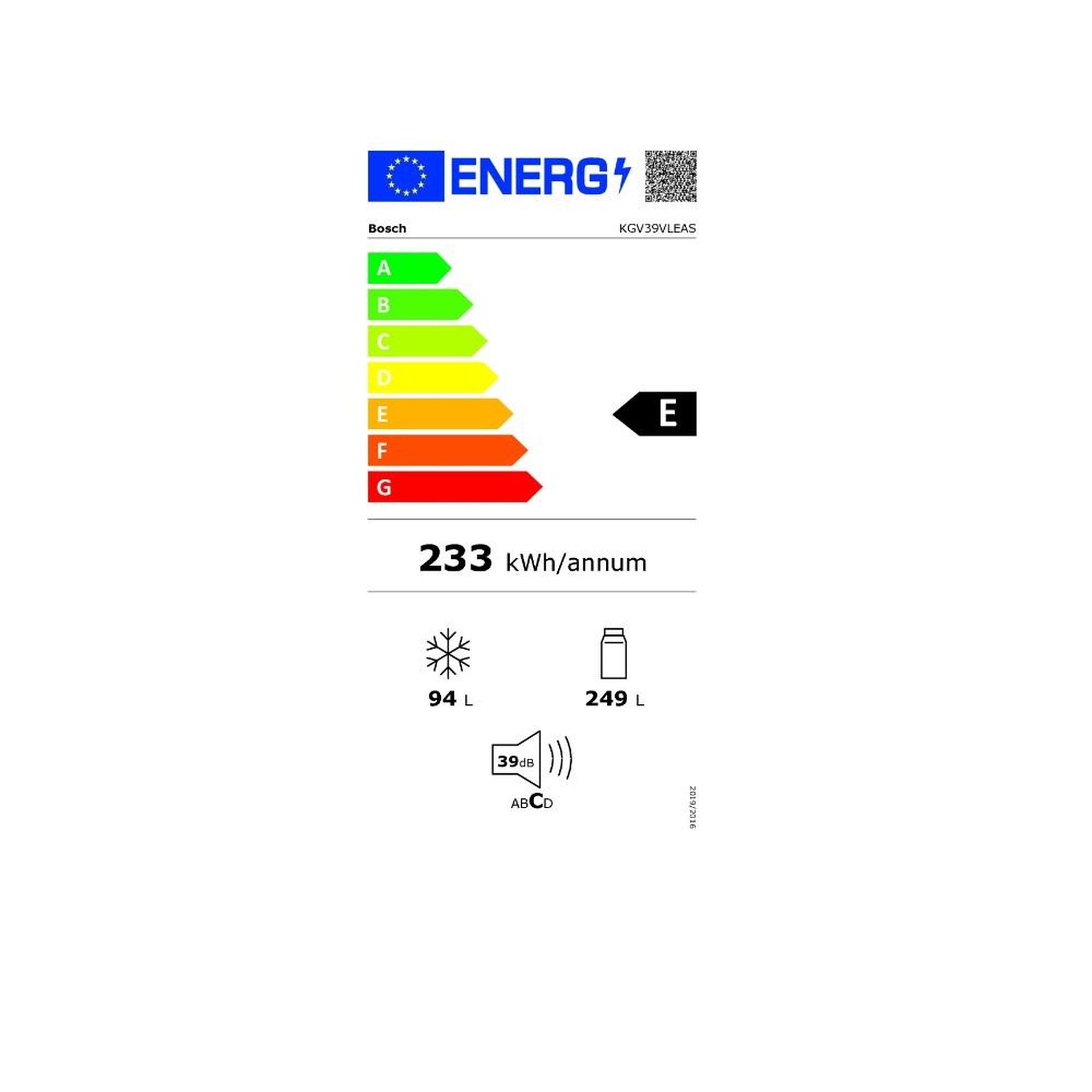 Voir la diapositive 2 : BOSCH Réfrigérateur combiné 60cm 342l lowfrost inox - KGV39VLEAS
