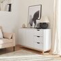 Voir la diapositive 4 : SWEEEK Buffet de rangement blanc. pieds bois - Floki - avec 3 tiroirs. buffet 2 portes. buffet bas. 120x40x75 cm