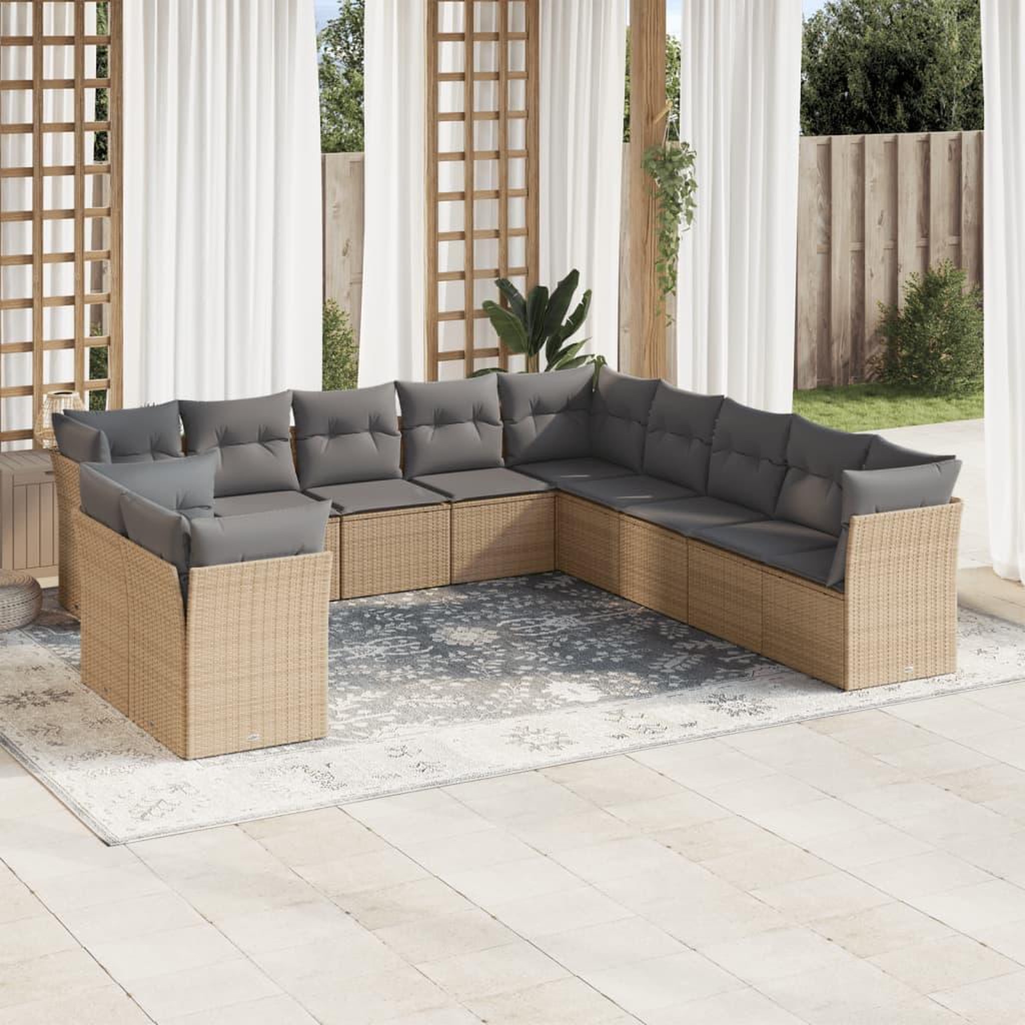 VIDAXL Salon de jardin 11 pcs avec coussins beige resine tressee