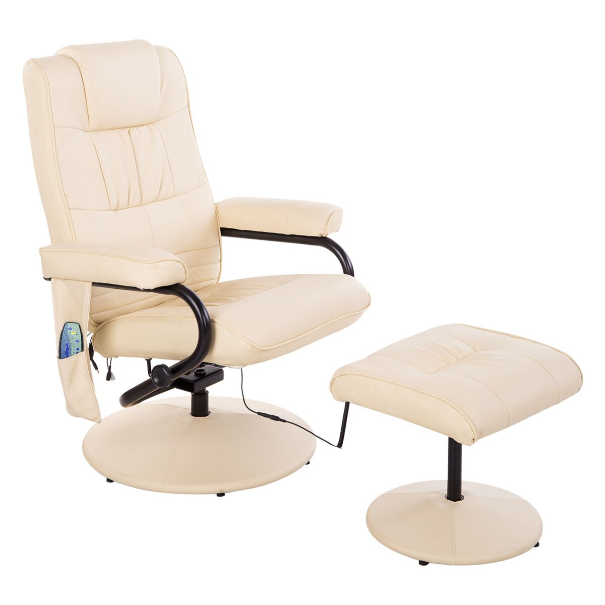 HOMCOM Fauteuil de massage et relaxation électrique pivotant inclinable avec repose-pied revêtement synthétique beige
