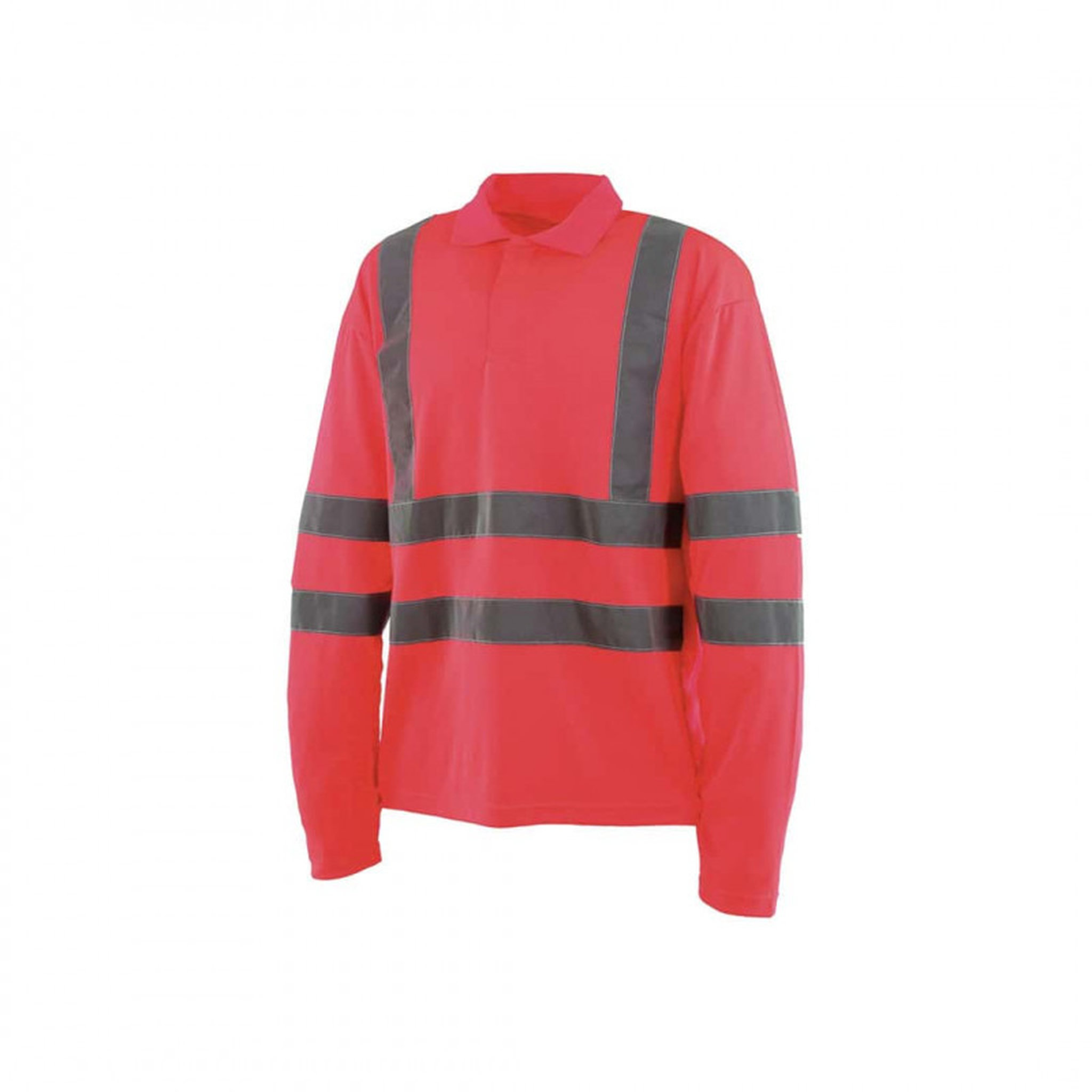 Voir la diapositive 2 :  Polo haute visibilité - Manches longues - Rouge fluo - 3XL