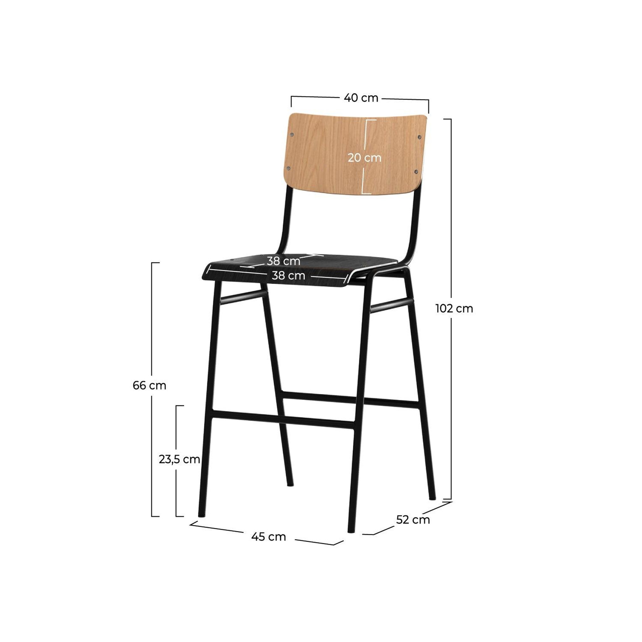 Voir la diapositive 4 : MAISON PAVANE Lot de 2 chaises pour îlot central 66 cm en bois clair et noir-clem