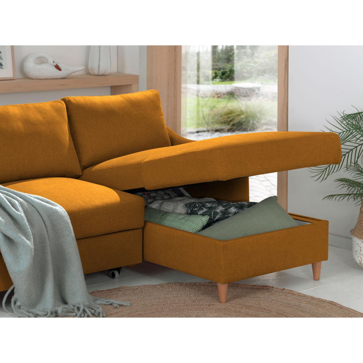 LISA DESIGN Will - canapé d'angle droit - convertible avec coffre - 4 places - en tissu