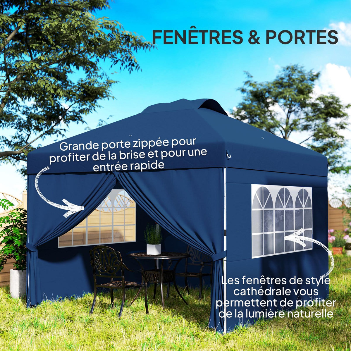 OUTSUNNY Tonnelle barnum pop-up pliant 2,97L x 2,97l x 2,84H m sac transport inclus bleu