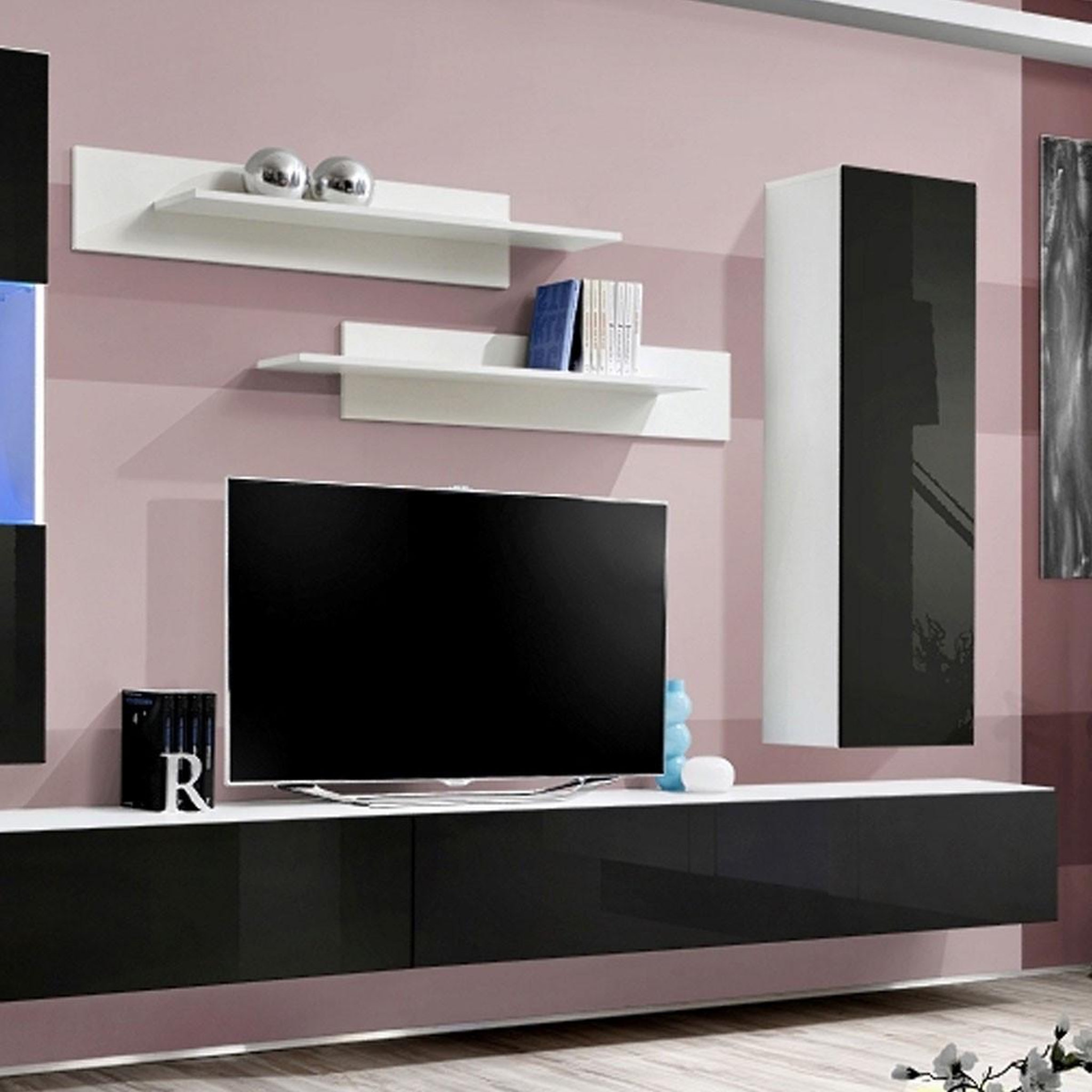 Voir la diapositive 3 : Paris Prix Ensemble Meuble TV Mural  Fly E5  320cm Noir & Blanc