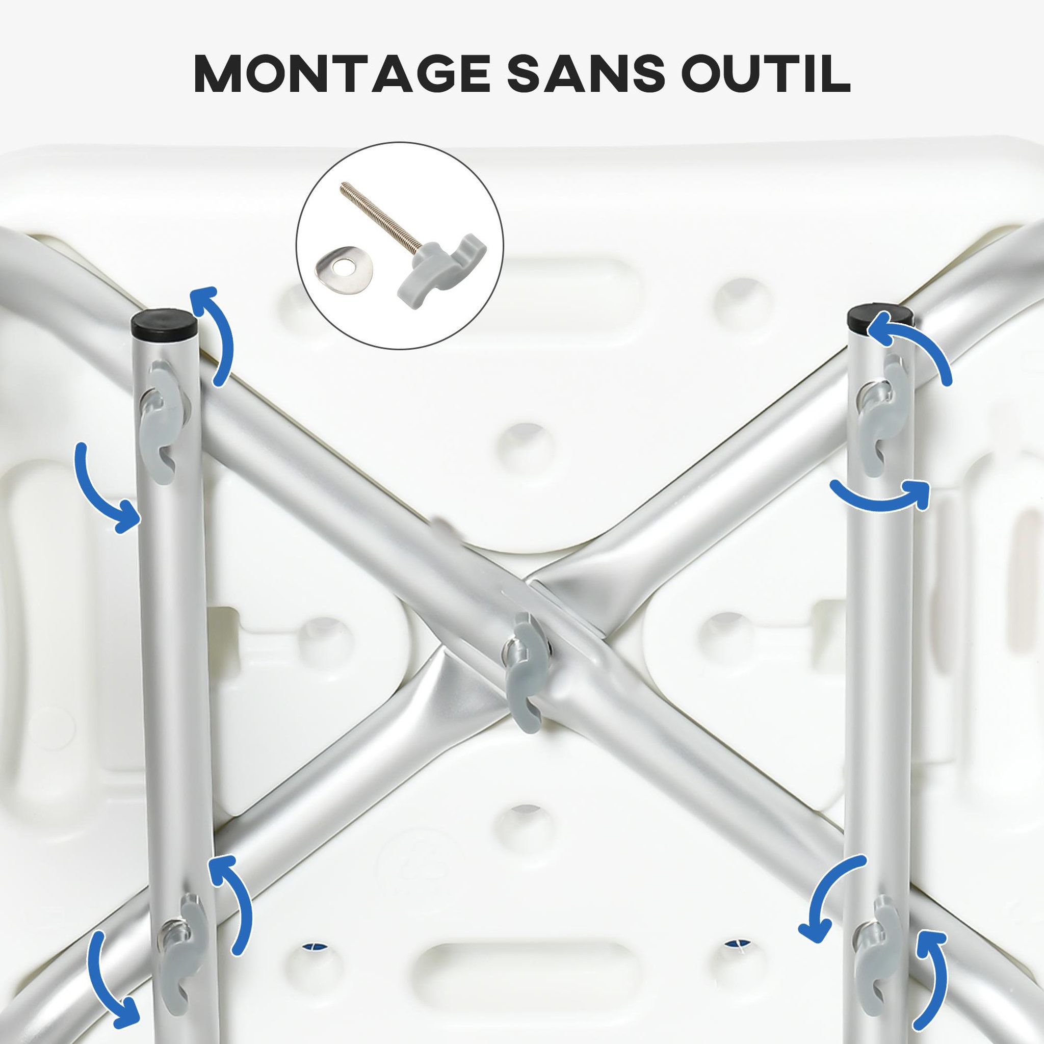 Voir la diapositive 6 : HOMCOM Chaise de douche siège de douche ergonomique hauteur réglable pieds antidérapants charge max. 136 kg alu hdpe blanc bleu