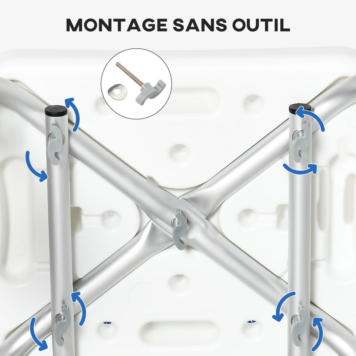 HOMCOM Chaise de douche siège de douche ergonomique hauteur réglable pieds antidérapants charge max. 136 Kg alu HDPE blanc bleu