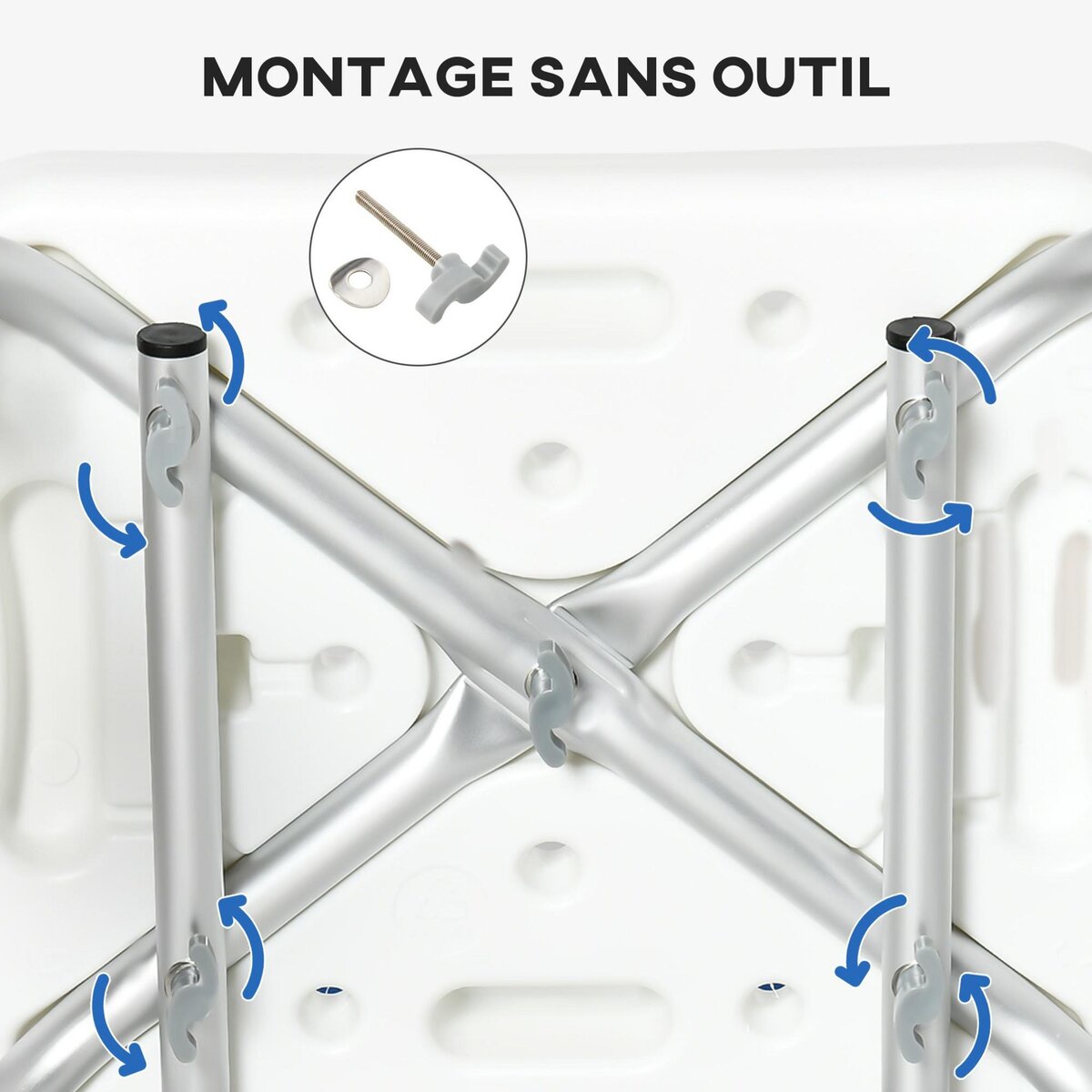 HOMCOM Chaise de douche siège de douche ergonomique hauteur réglable pieds antidérapants charge max. 136 Kg alu HDPE blanc bleu