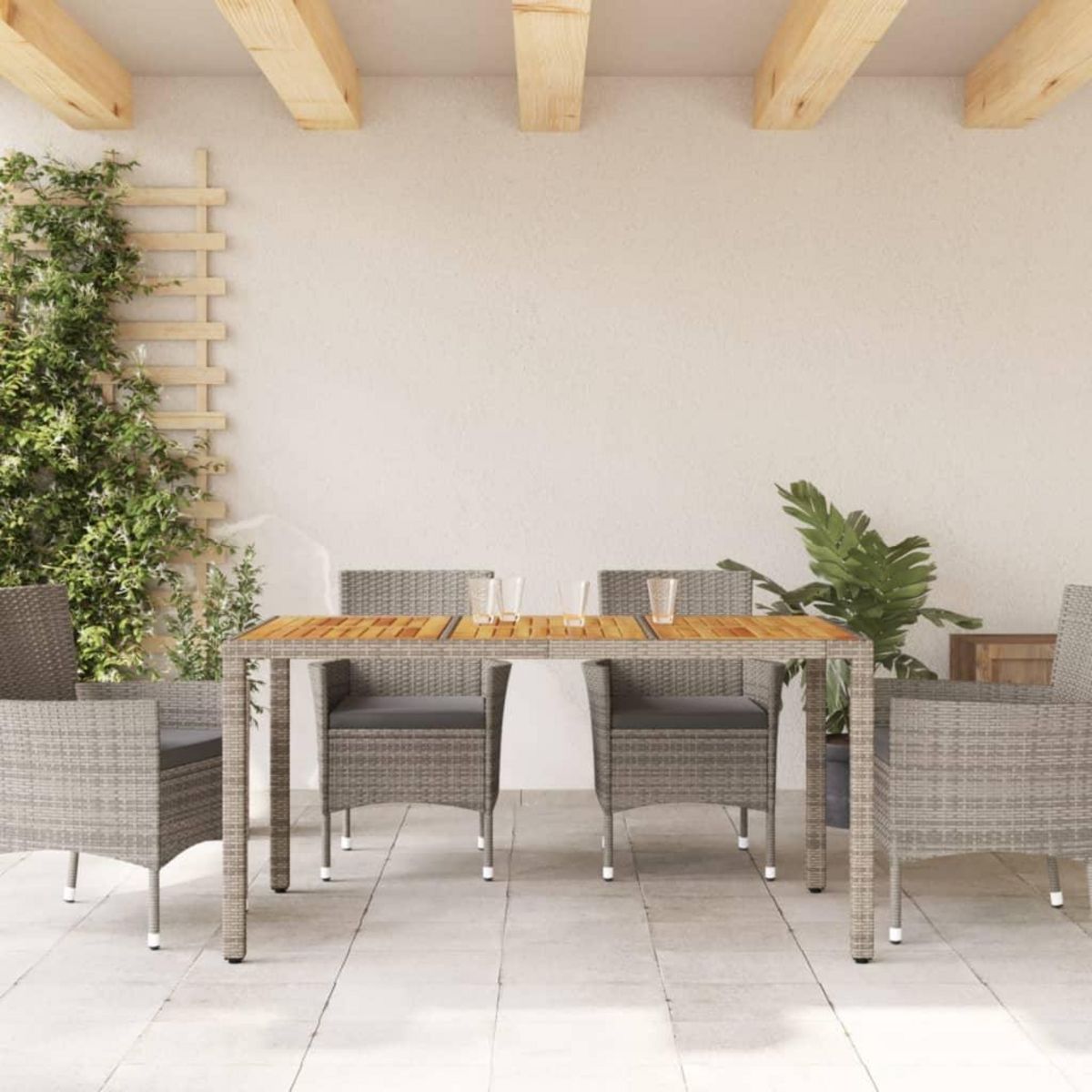 VIDAXL Table de jardin et dessus en bois d'acacia gris resine tressee