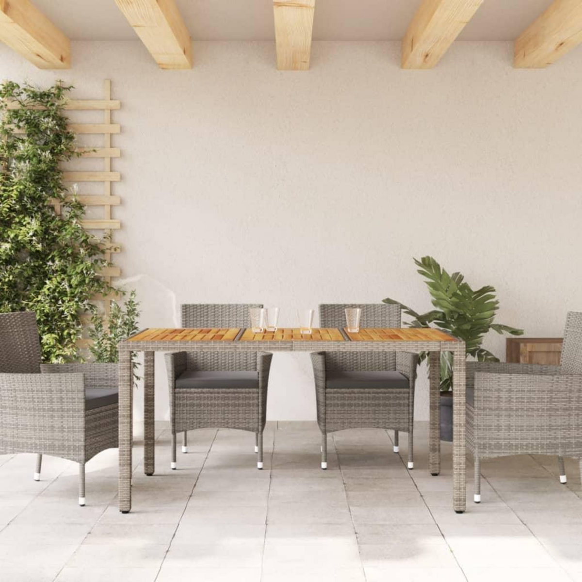 VIDAXL Table de jardin et dessus en bois d'acacia gris resine tressee