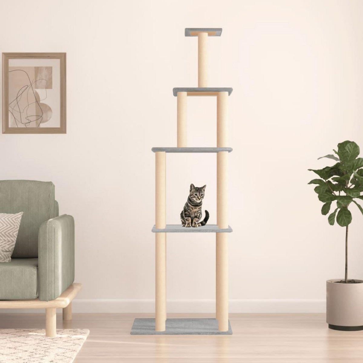 VIDAXL Arbre a chat avec griffoirs en sisal gris clair 183 cm